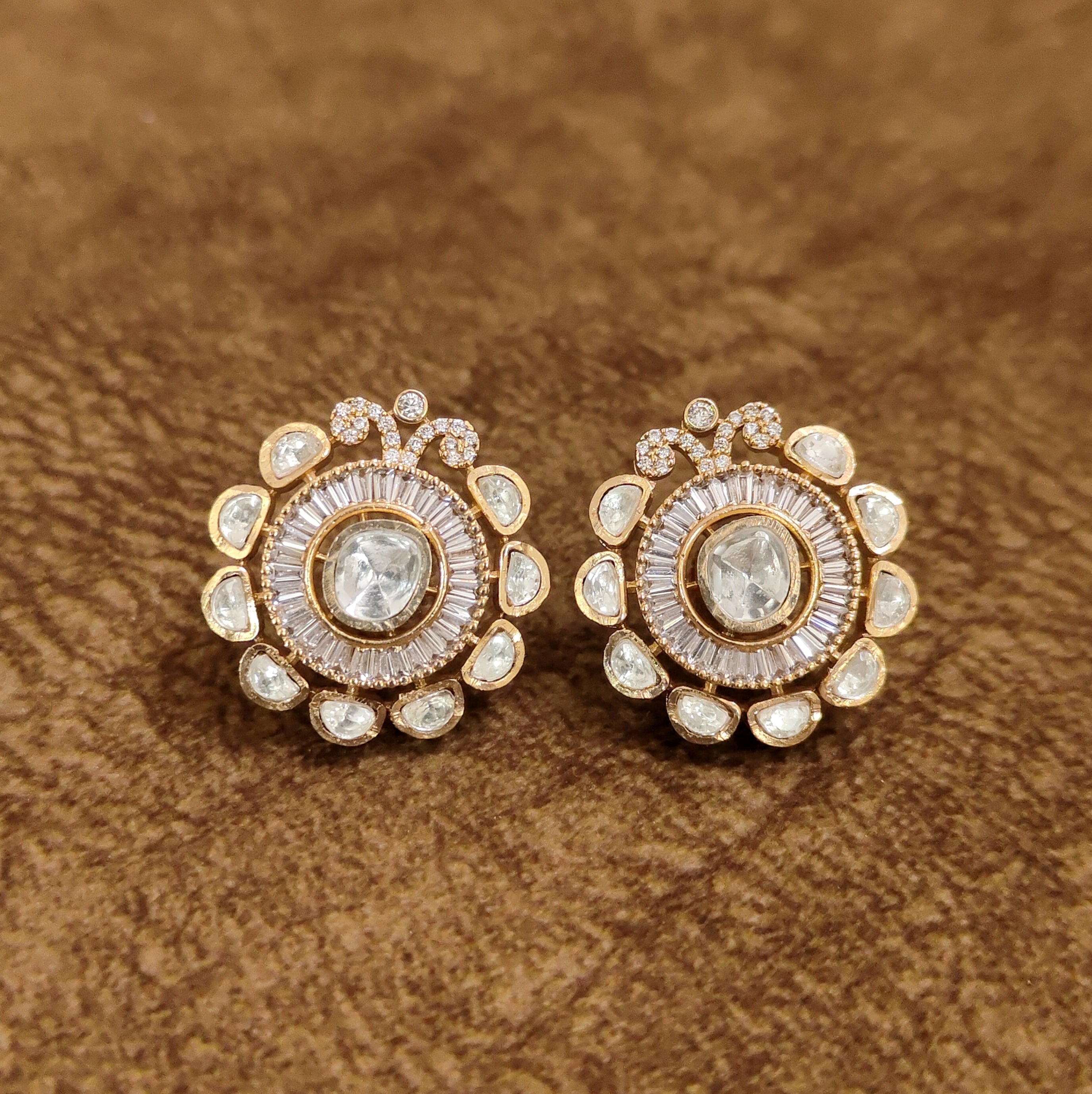 Royal Polki Diamond Bridal Stud Earrings Designer Imitation Jewellery by Sanvi Jewels