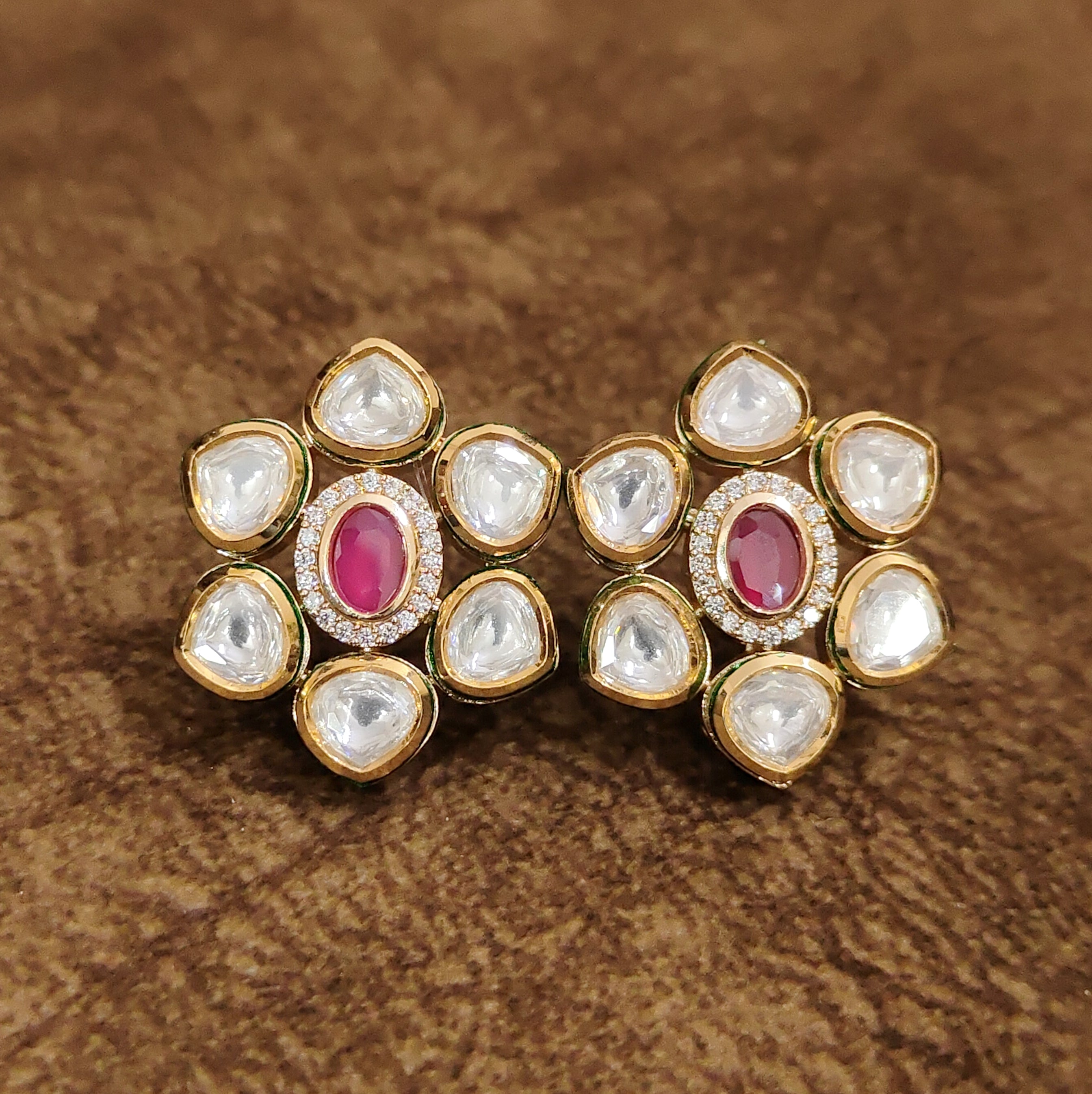 Ruby Kundan Polki Bridal Stud Earrings Designer Artificial Jewellery by Sanvi Jewels