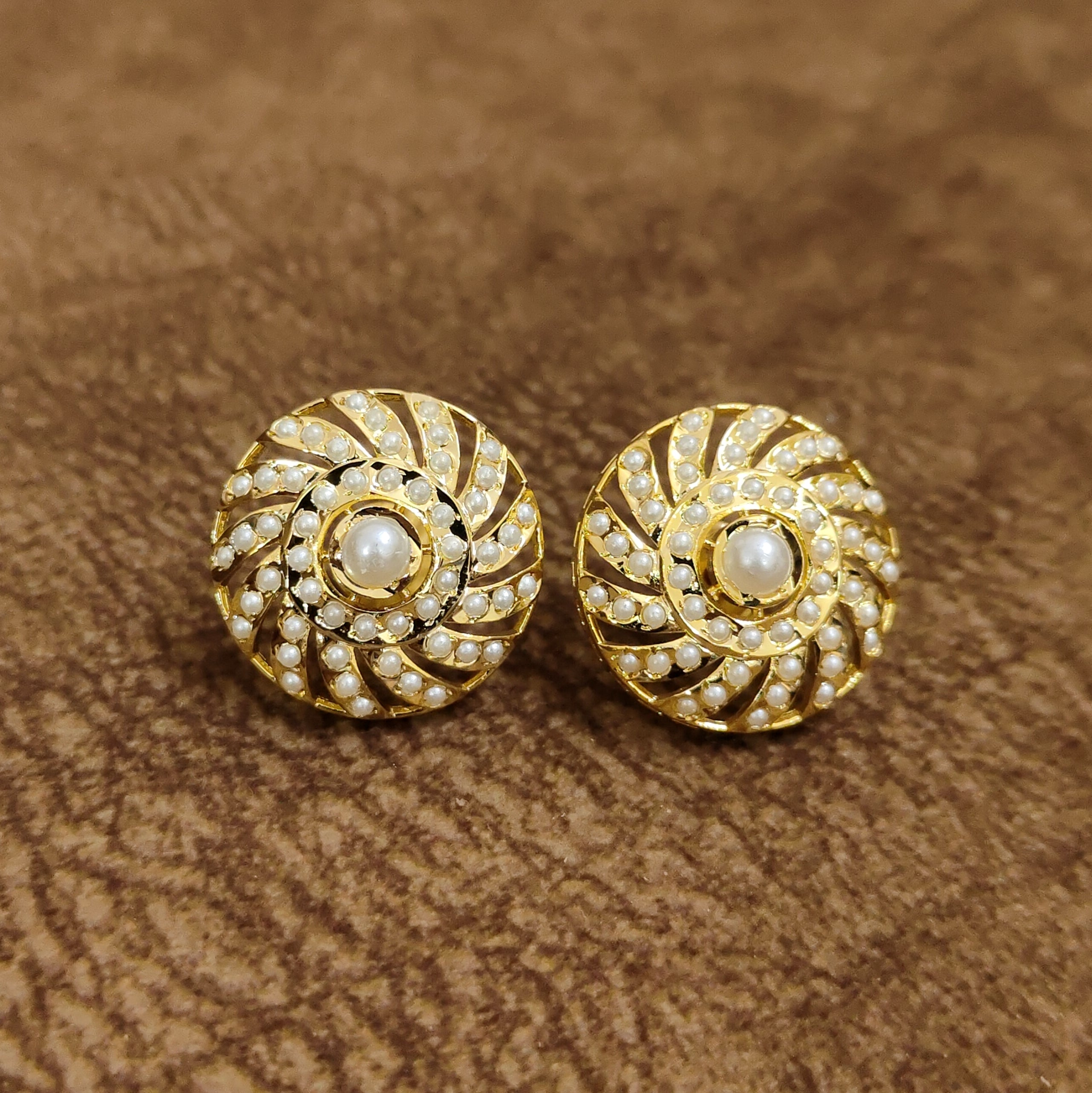 Vintage Pearl Swirl Stud Earrings Elegant Designer Artificial Jewellery by Sanvi Jewels