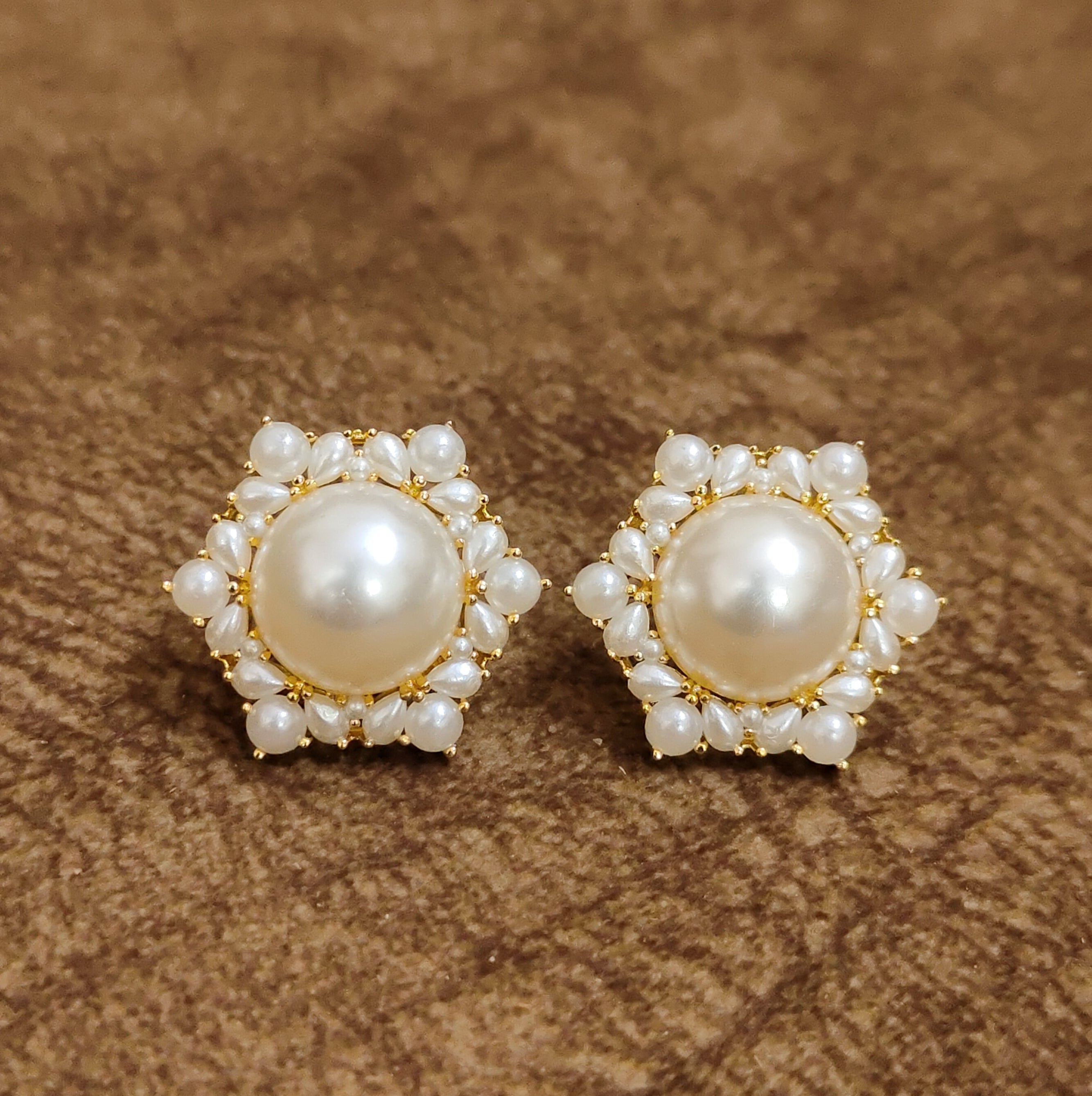 Classic Pearl Floral Stud Earrings Designer Artificial Jewellery by Sanvi Jewels