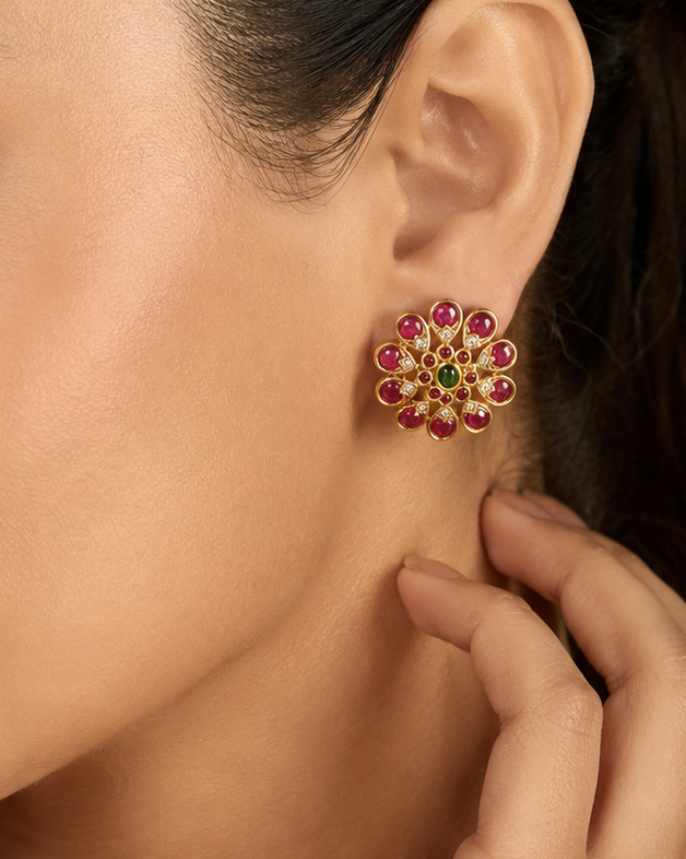 Ruby & Emerald Kempu Studs – Design Preview 2 – Sanvi Jewels