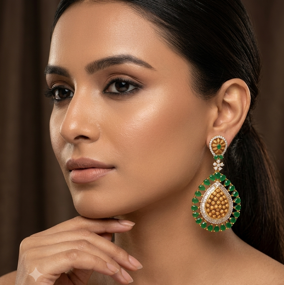 Antique Gold Green Onyx Dangler Earrings – 18kt Gold-Plated Handcrafted Danglers – Sanvi Jewels