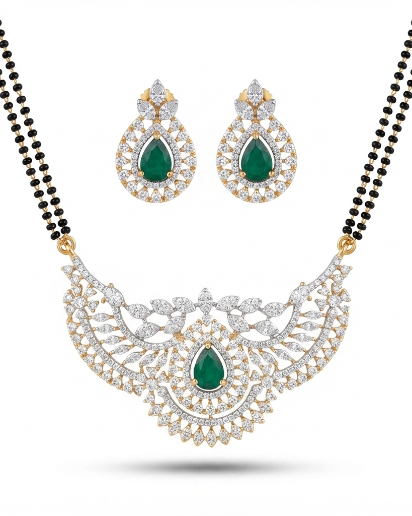 Green Stone American Diamond Mangalsutra – Sanvi Jewels