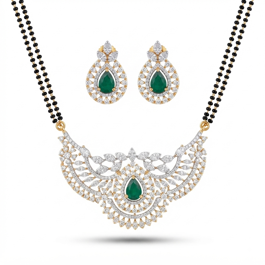Green Stone American Diamond Mangalsutra – Sanvi Jewels