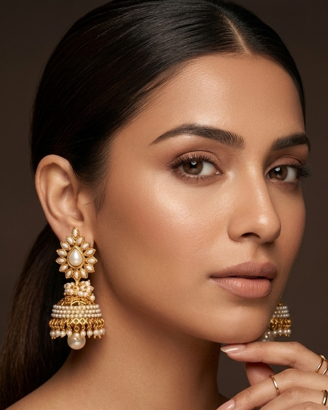Pearl Jhumka Earrings – Detail Shot – Sanvi Jewels