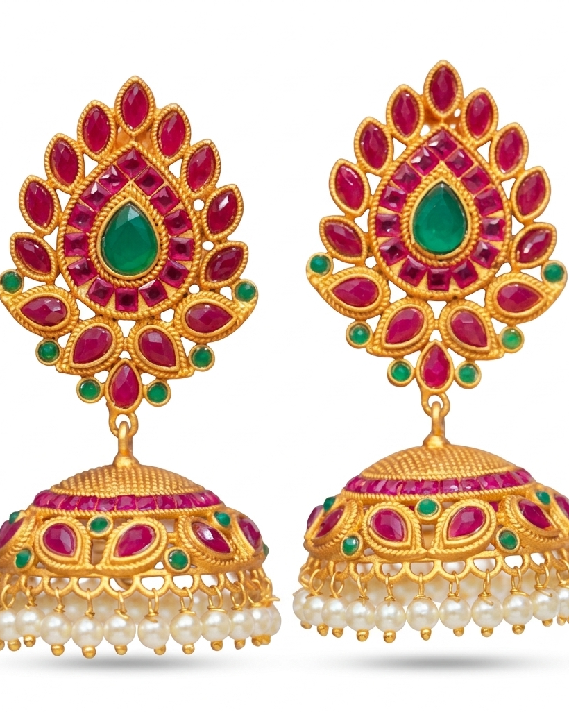 Multicolour Polki Pearl Jhumka Earrings – Lifestyle Shot – Sanvi Jewels