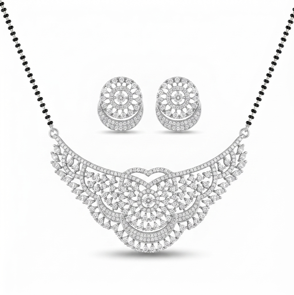 Diamond Look Mangalsutra Set – Silver-Tone Variant – Sanvi Jewels