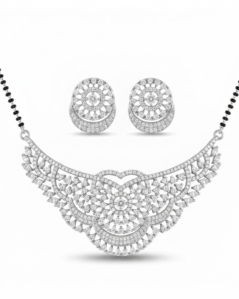 Diamond Look Mangalsutra Set – Silver-Tone Variant – Sanvi Jewels
