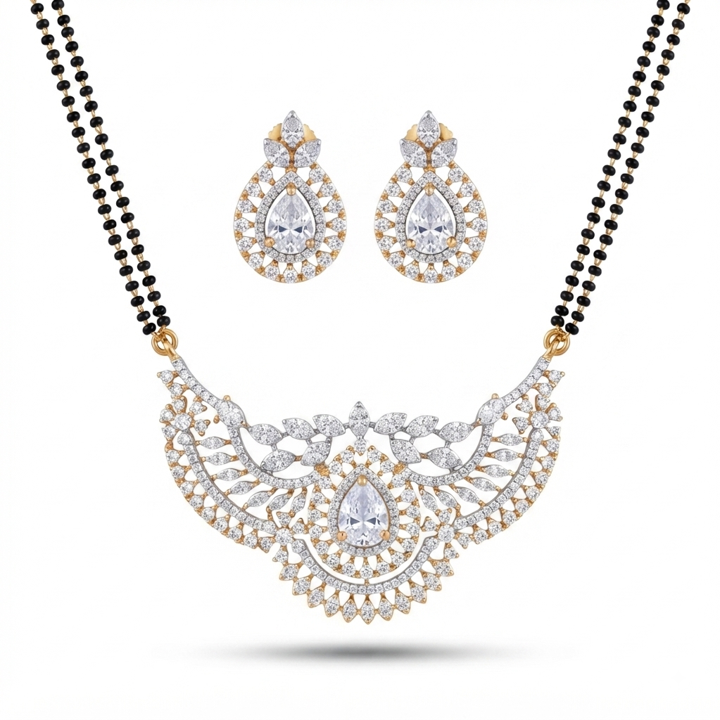 White Stone American Diamond Mangalsutra – Sanvi Jewels