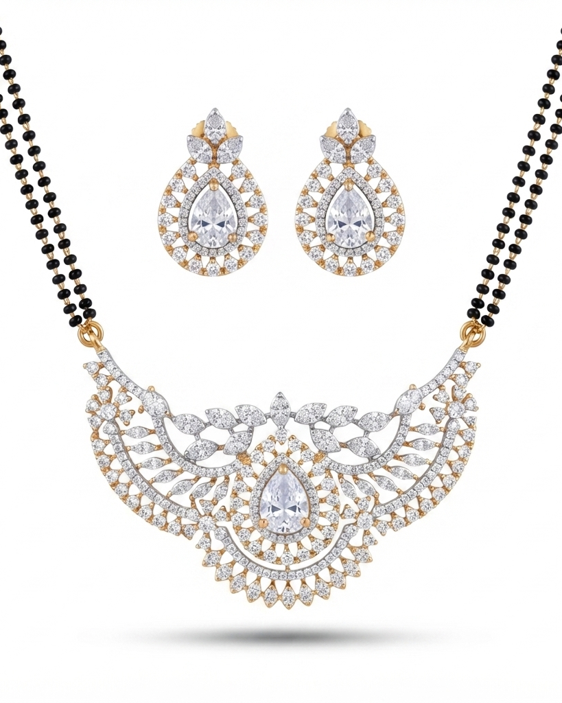 White Stone American Diamond Mangalsutra – Sanvi Jewels