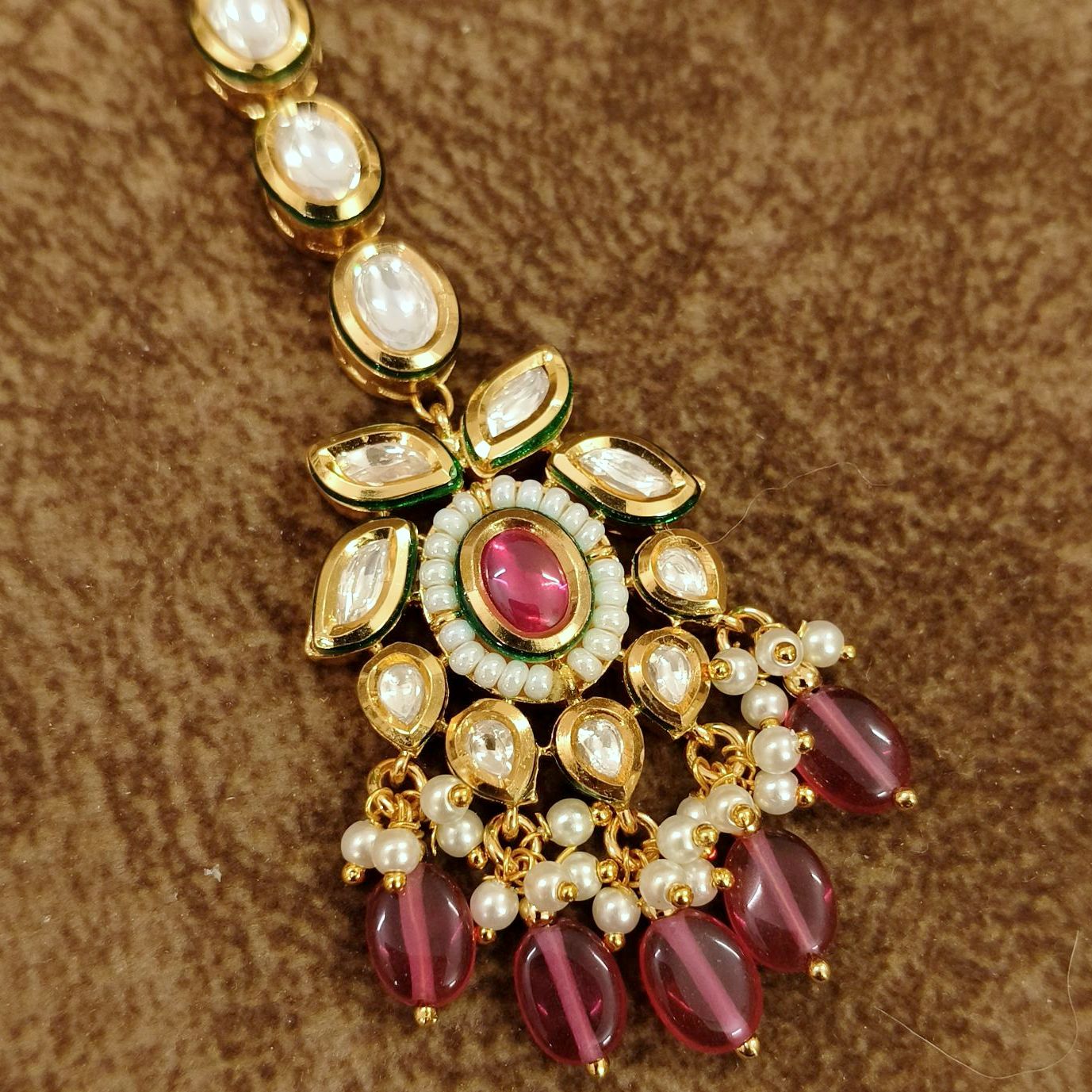 Kundan Ruby Drop Maang Tikka for Women – Bridal Wedding Head Jewelry