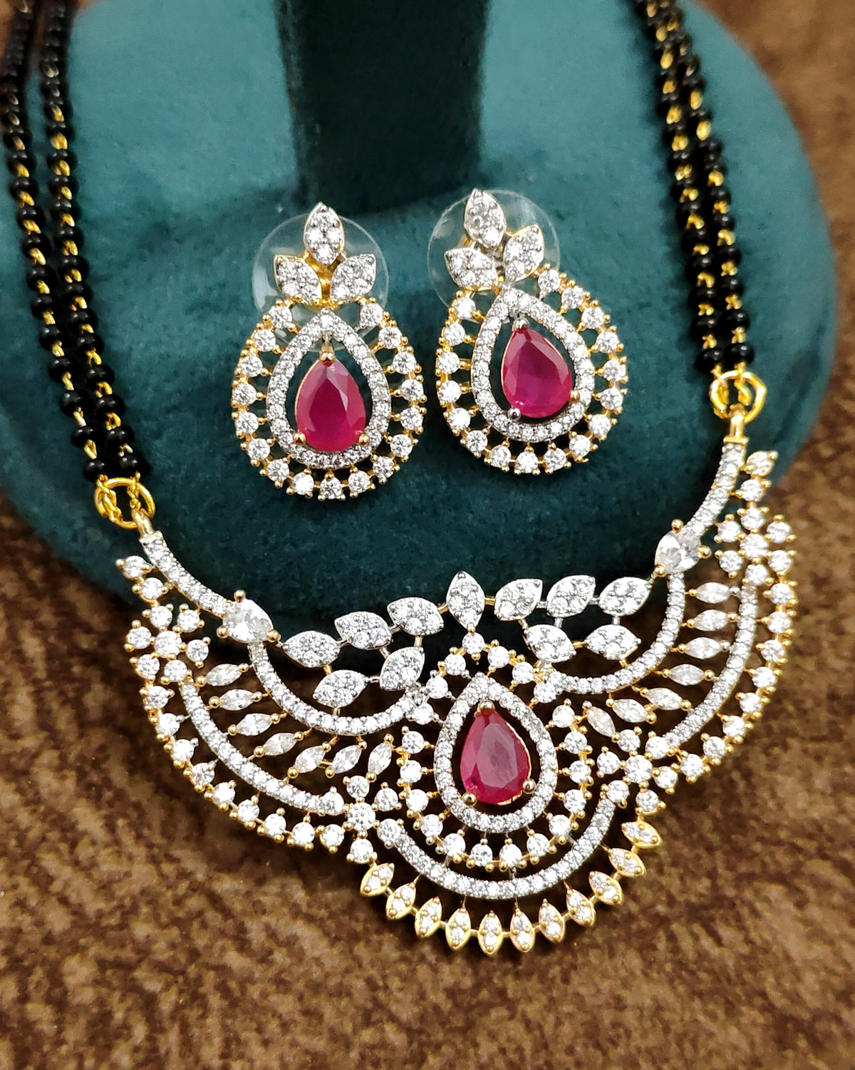 Ruby Mangalsutra – Black Beaded Chain – Sanvi Jewels