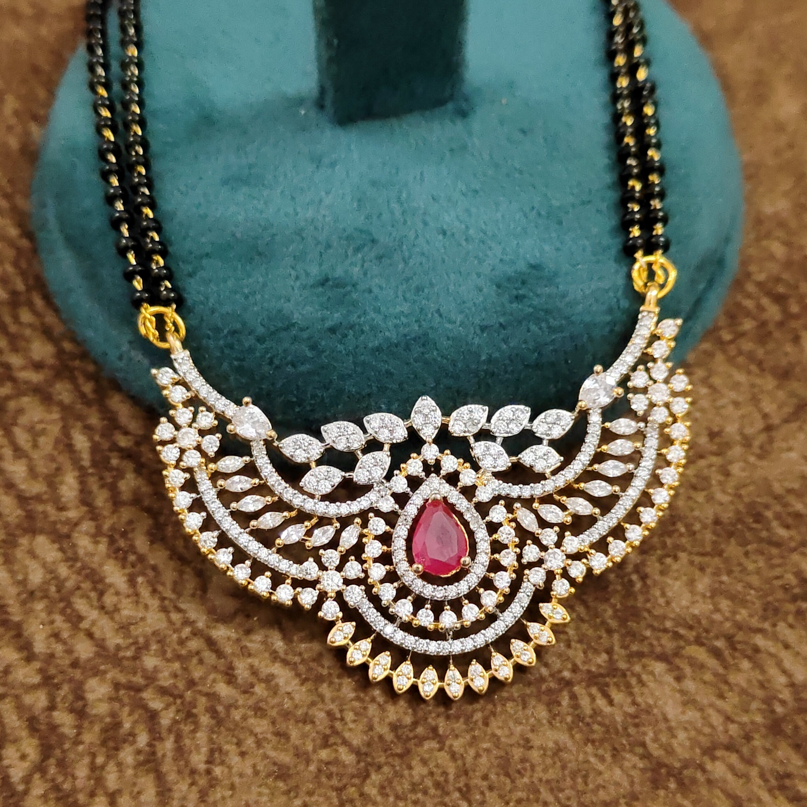 Ruby Mangalsutra – Pendant Detail Shot – Sanvi Jewels