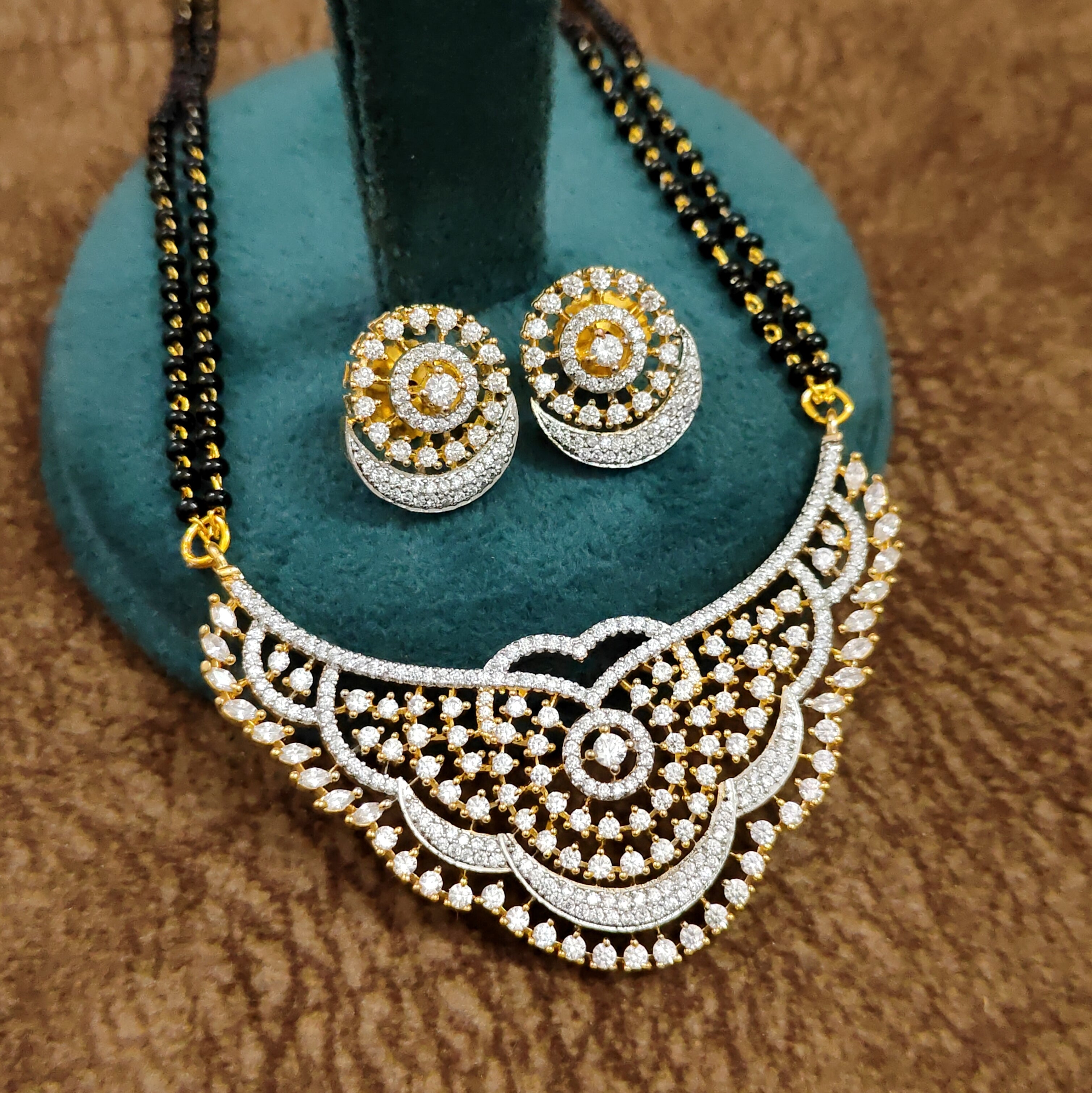 Diamond Look Mangalsutra – Pendant Detail Shot – Sanvi Jewels