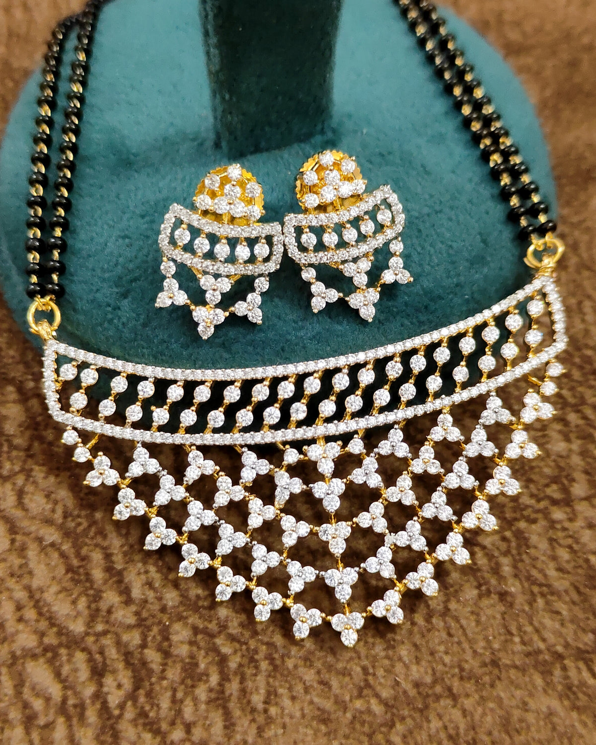 American Diamond Mangalsutra – Black Beaded Chain – Sanvi Jewels