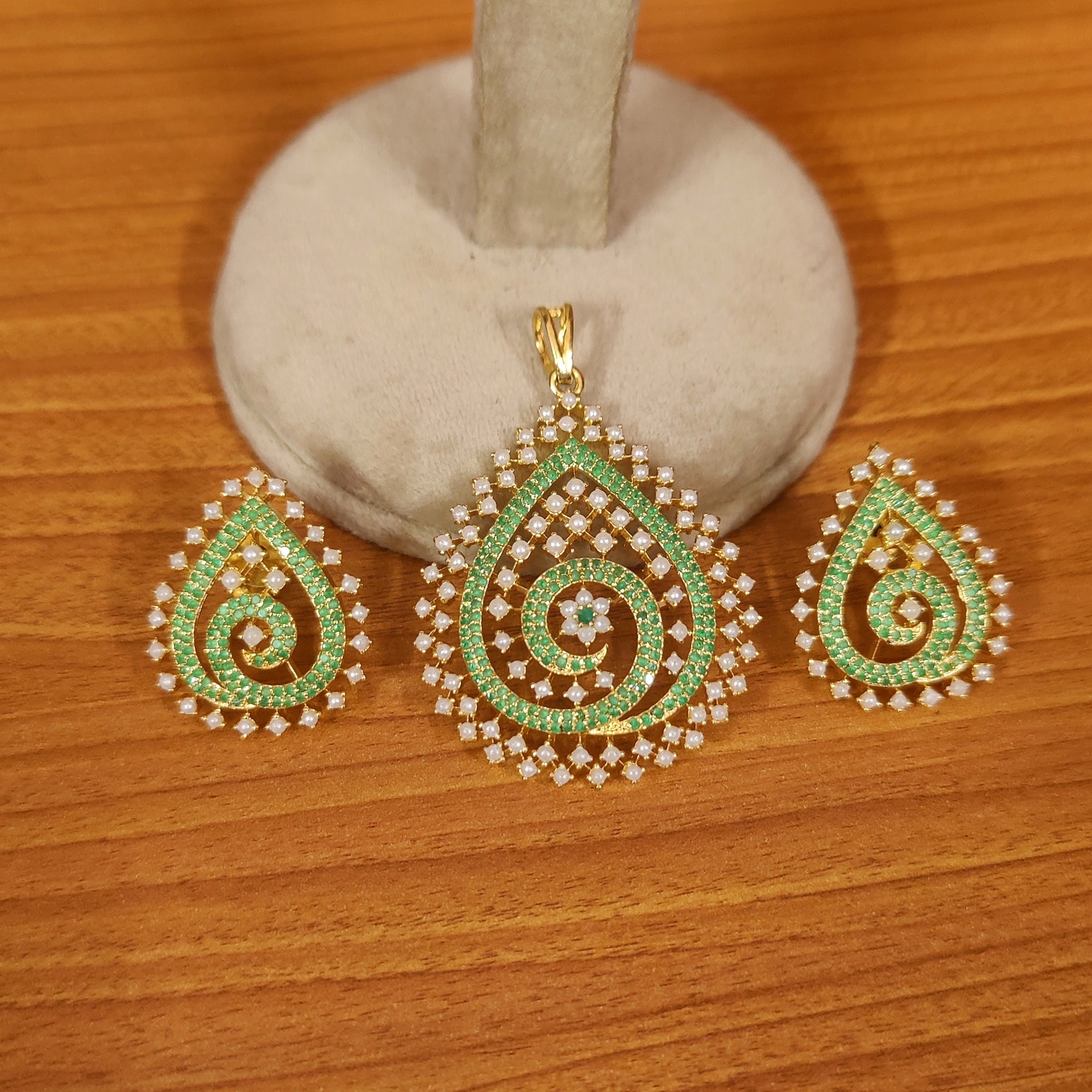RUBY & EMERALD CZ STUDDED PENDANT SET