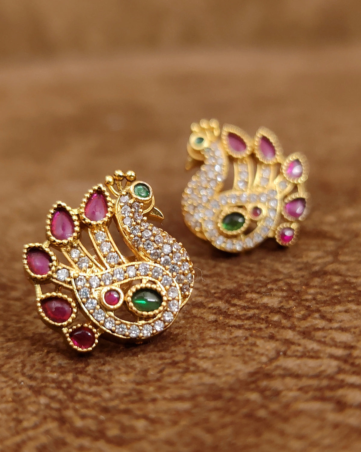 Multicolour Peacock Kempu Studs – Styled Shot – Sanvi Jewels