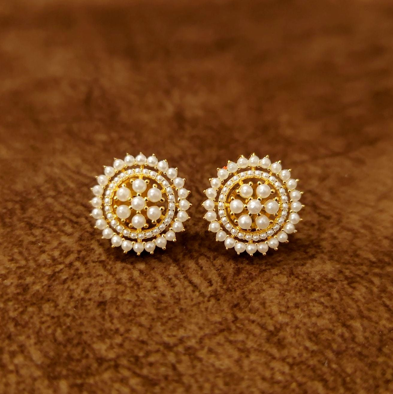 Elegant Pearl Halo Stud Earrings for Women by Sanvi Jewels
