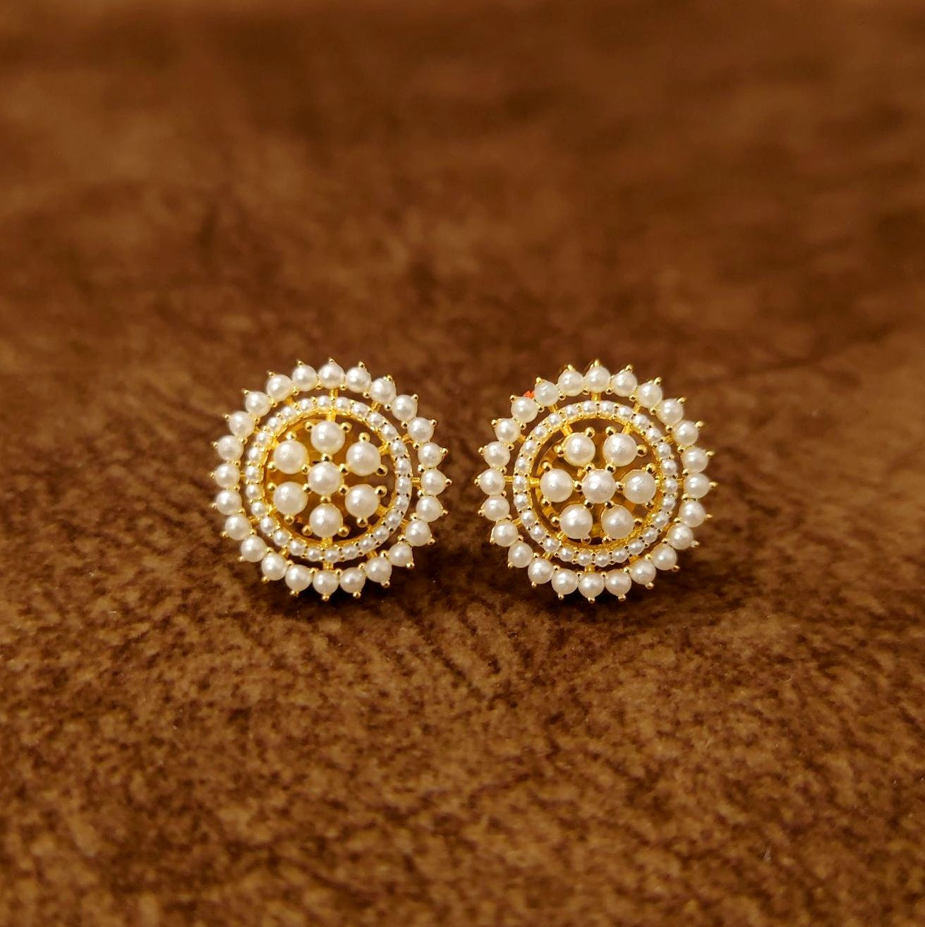 Elegant Pearl Halo Stud Earrings for Women by Sanvi Jewels