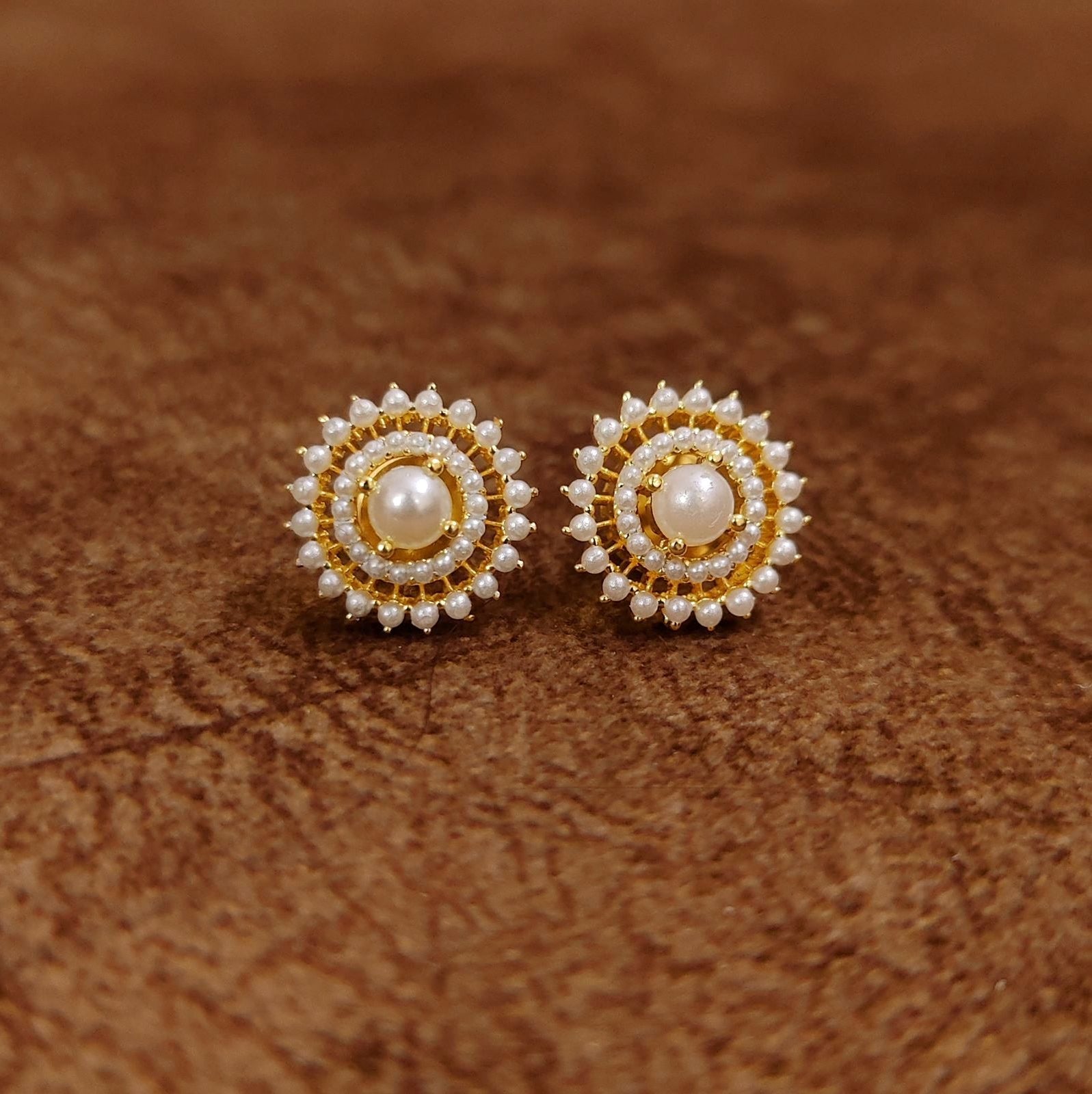 Classic Pearl Halo Stud Earrings Designer Artificial Jewellery by Sanvi Jewels