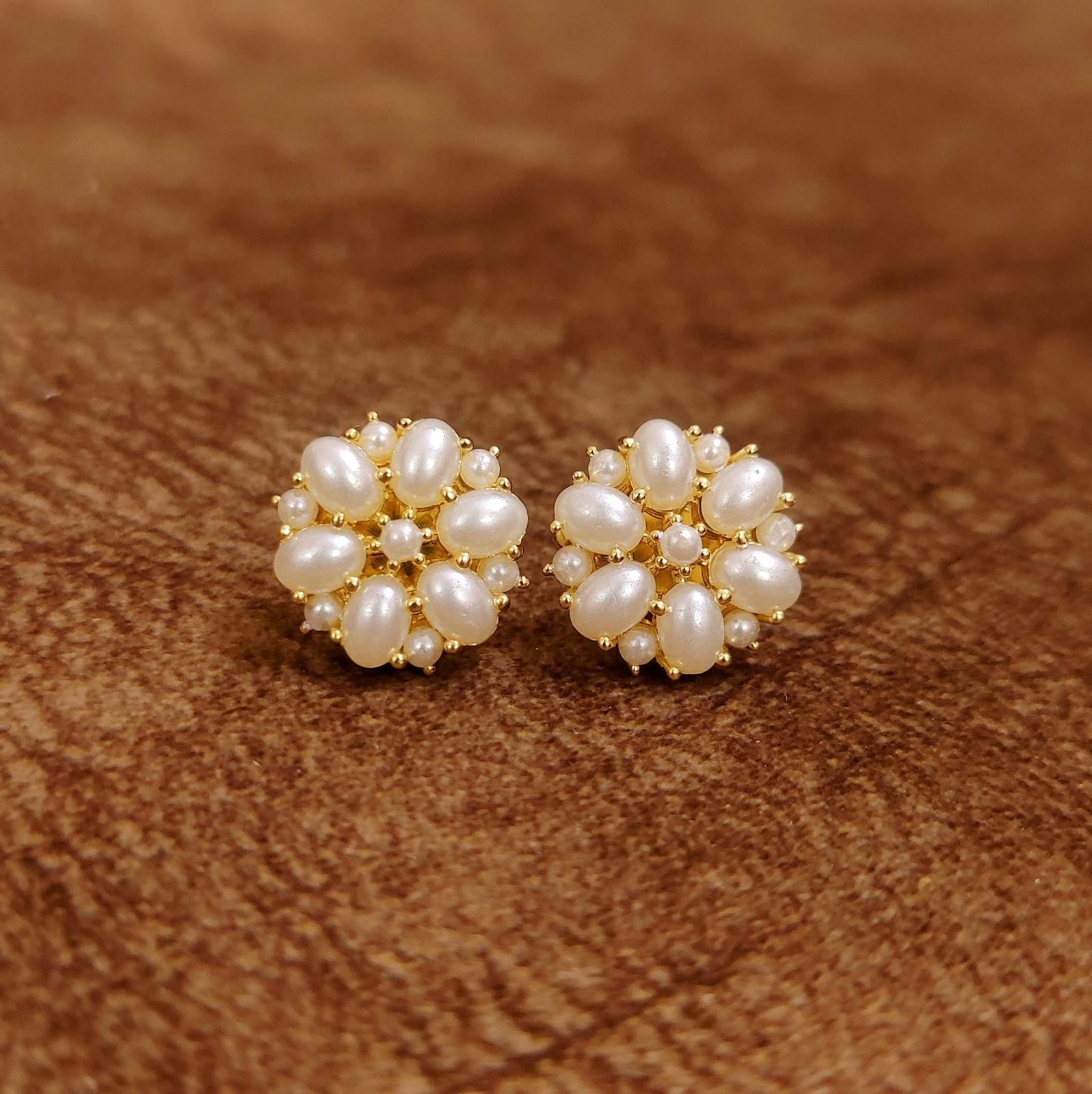 Elegant Pearl Floral Stud Earrings Designer Imitation Jewellery by Sanvi Jewels