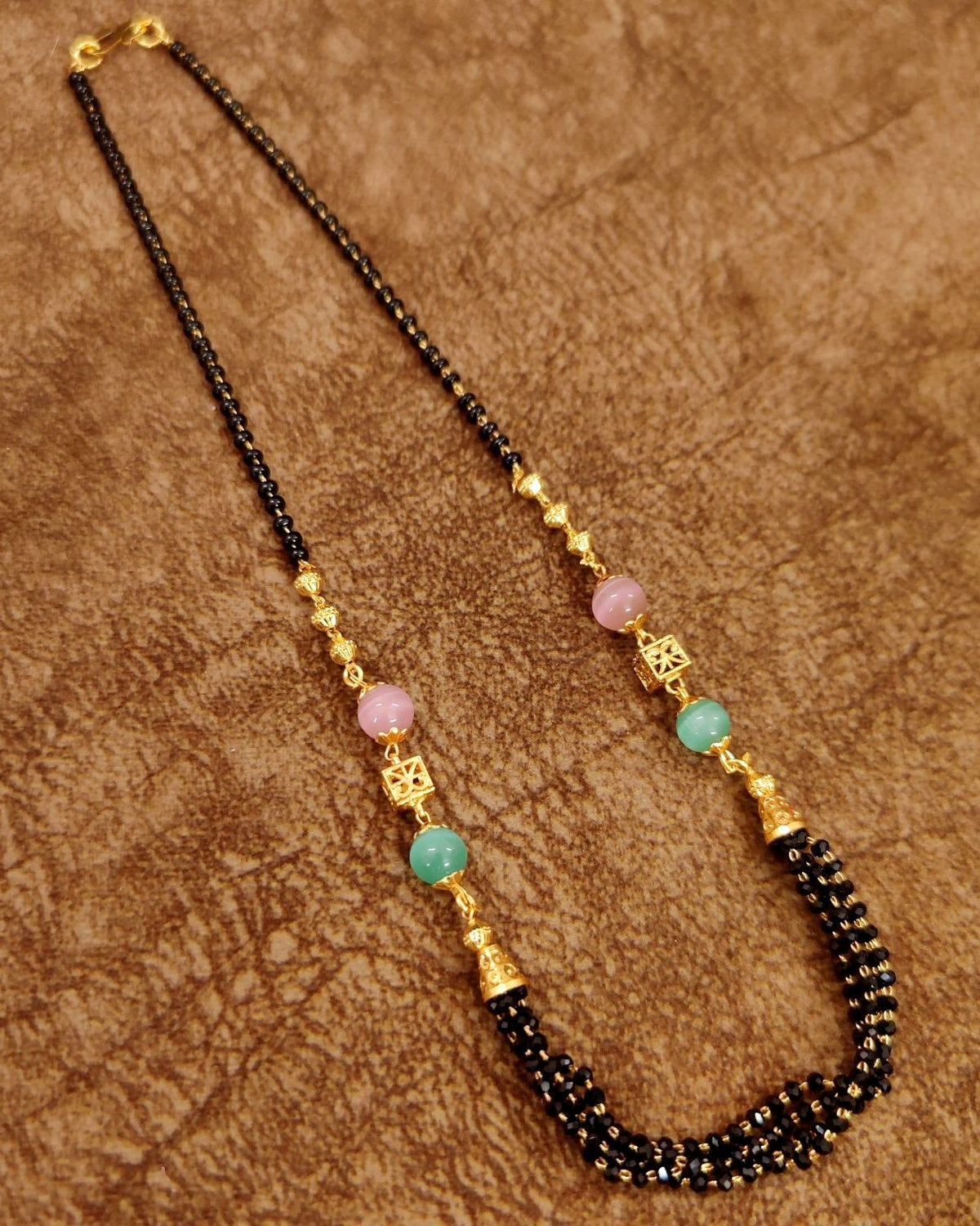 Modern Minimalist Black Bead Mangalsutra Necklace with Pastel Stones by Sanvi Jewels
