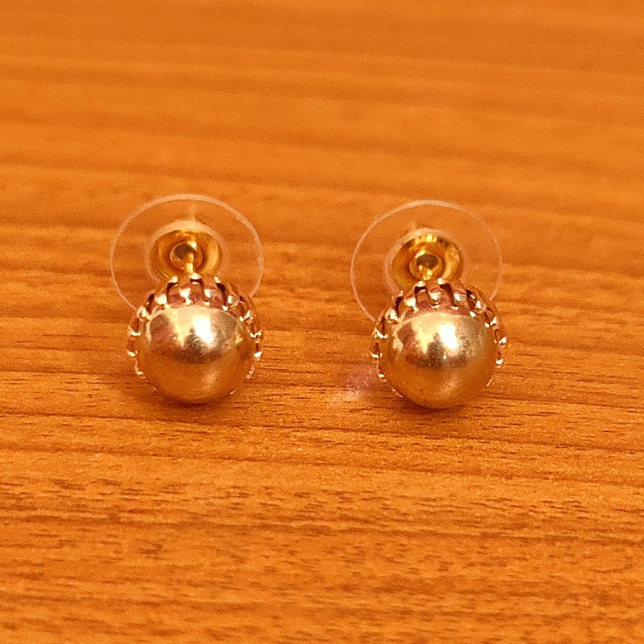 Grey Pearl Round Shaped Basket Studs