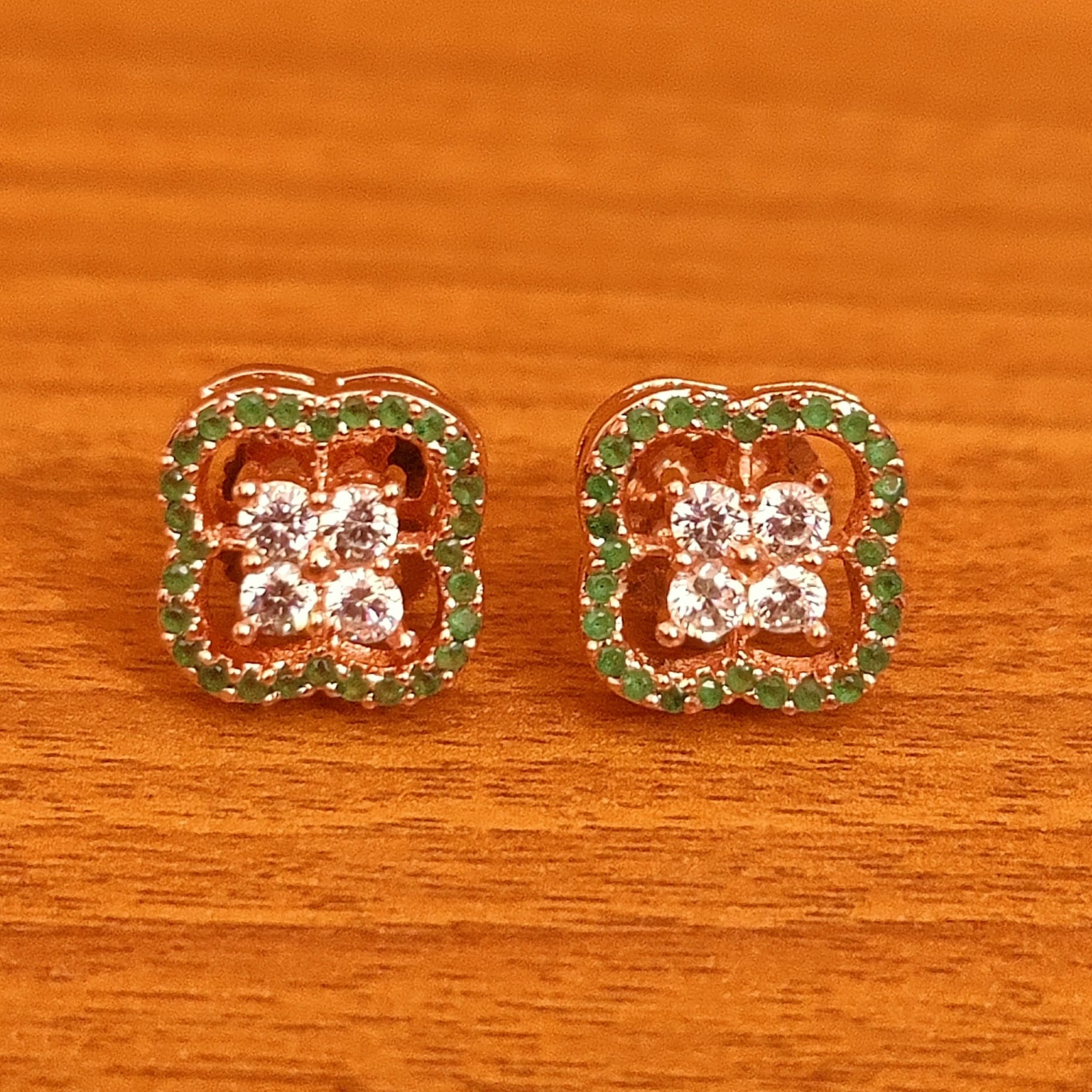 BLUE SAPPHIRE & CZ DIAMOND LOOK ROSE GOLD STUDS
