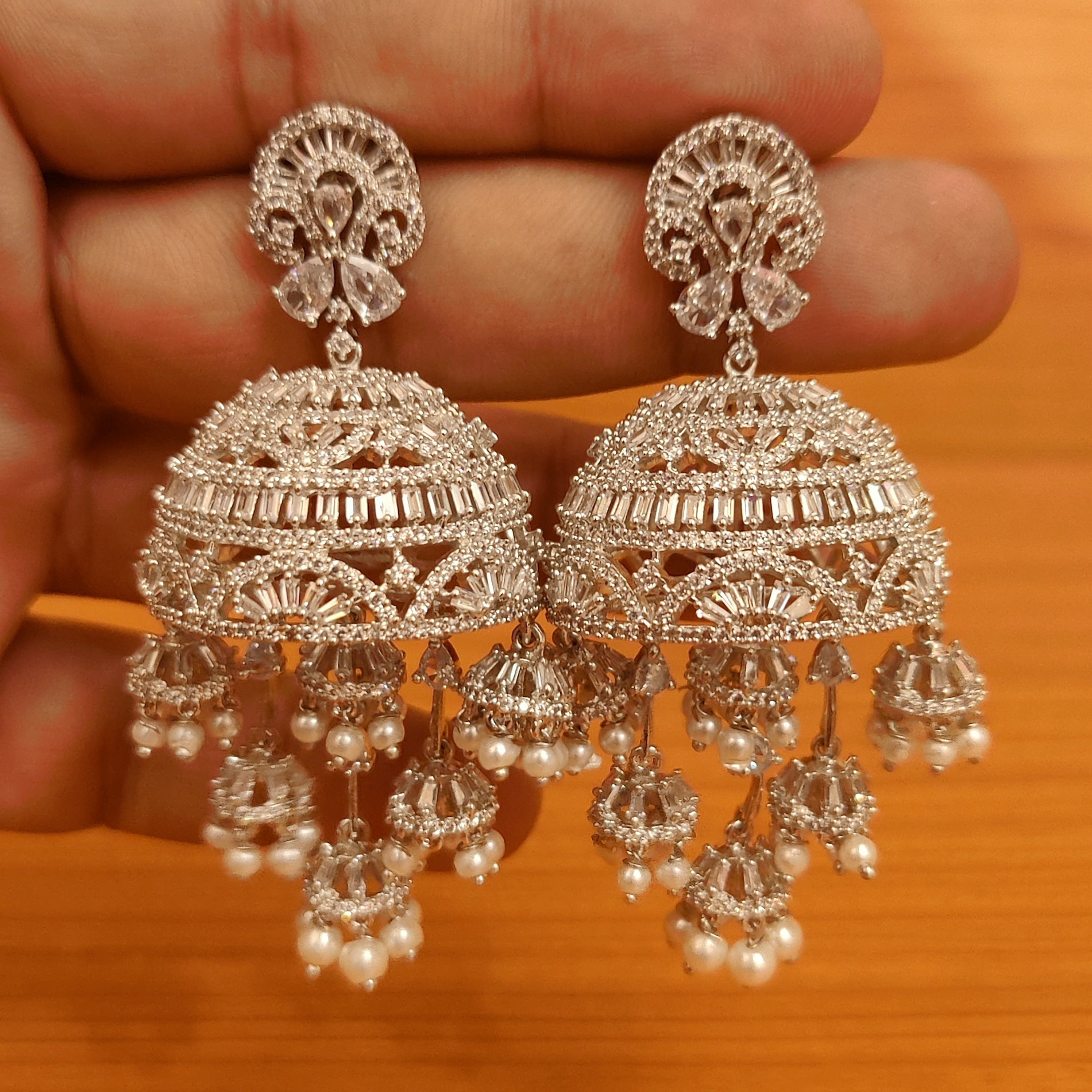 ROSE GOLD CZ STUDDED DIAMOND LOOK JHUMKA'S