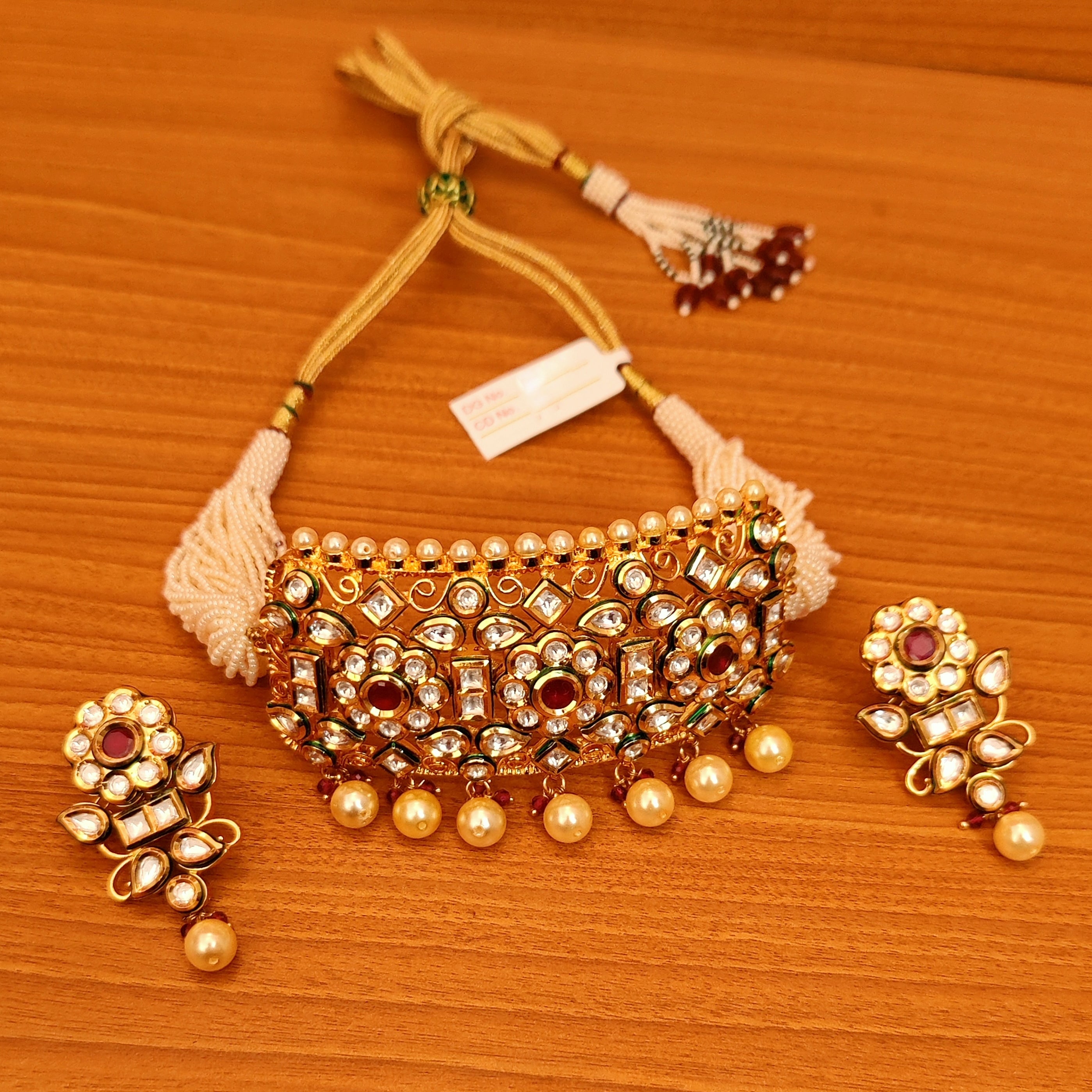 ROYAL RUBY STUDDED KUNDAN POLKI CHOKER NECKLACE SET