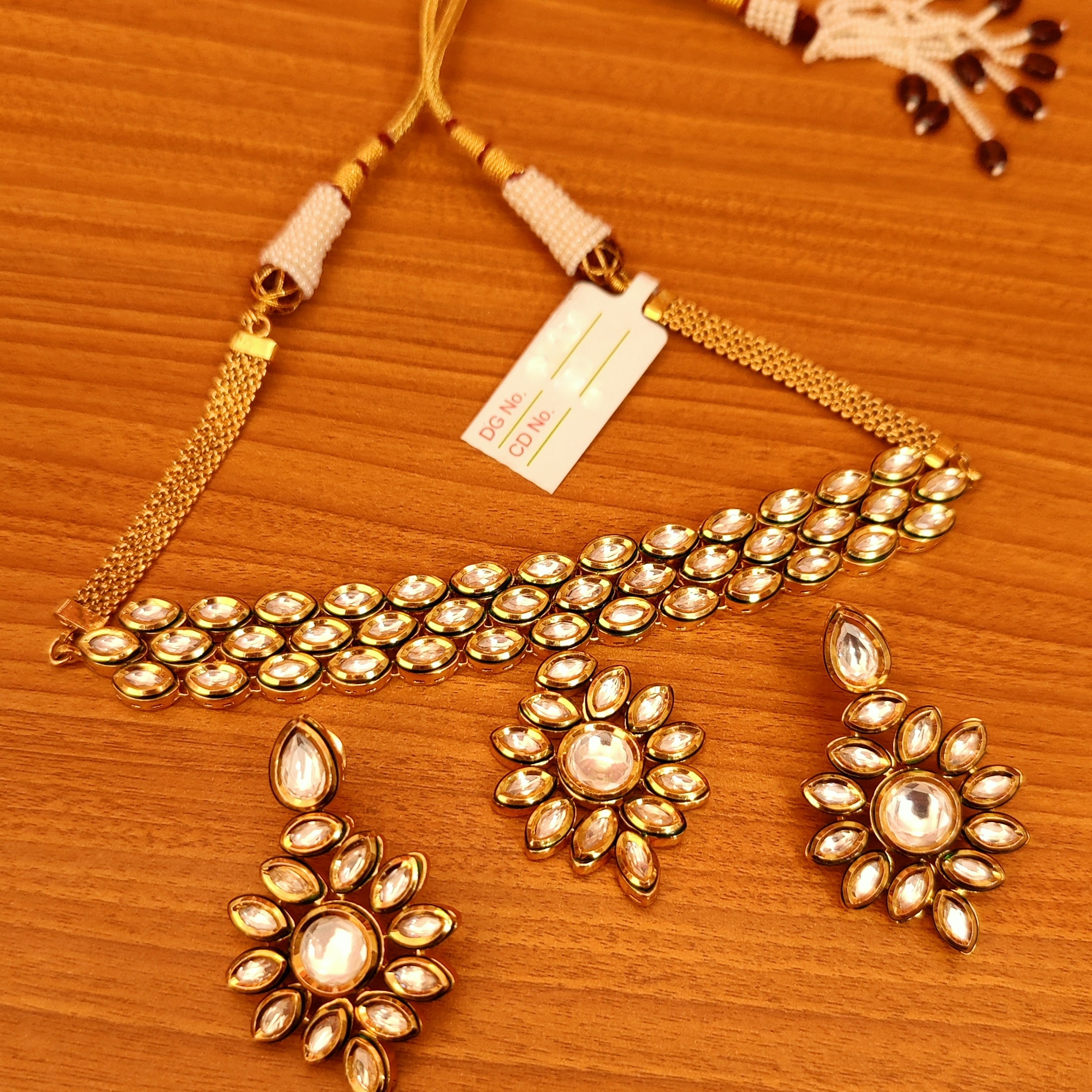 RUBY STUDDED MARQUESE KUNDAN POLKI CHOKER NECKLACE SET
