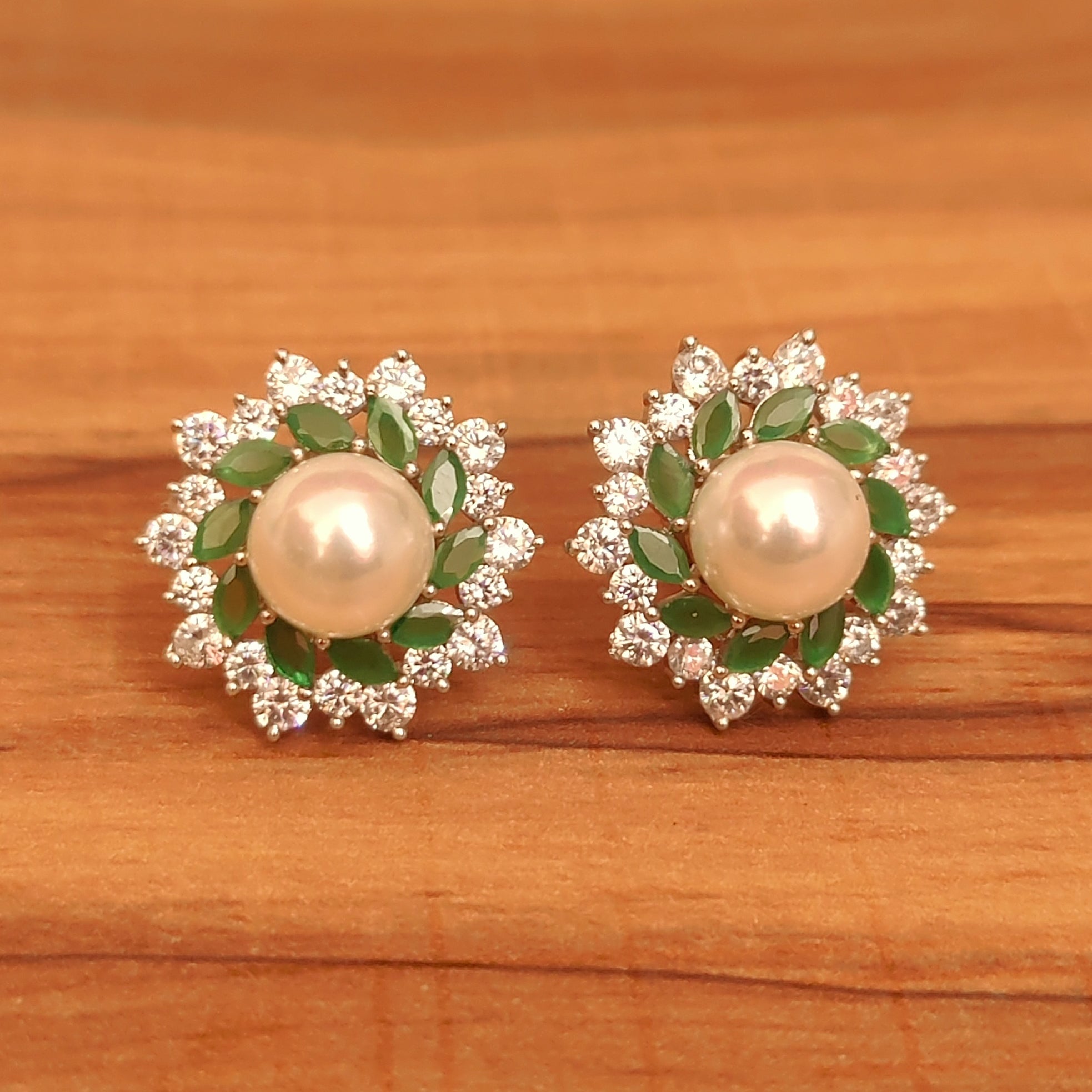 RUBY & PEARL CZ STUDDED ROSE GOLD STUDS
