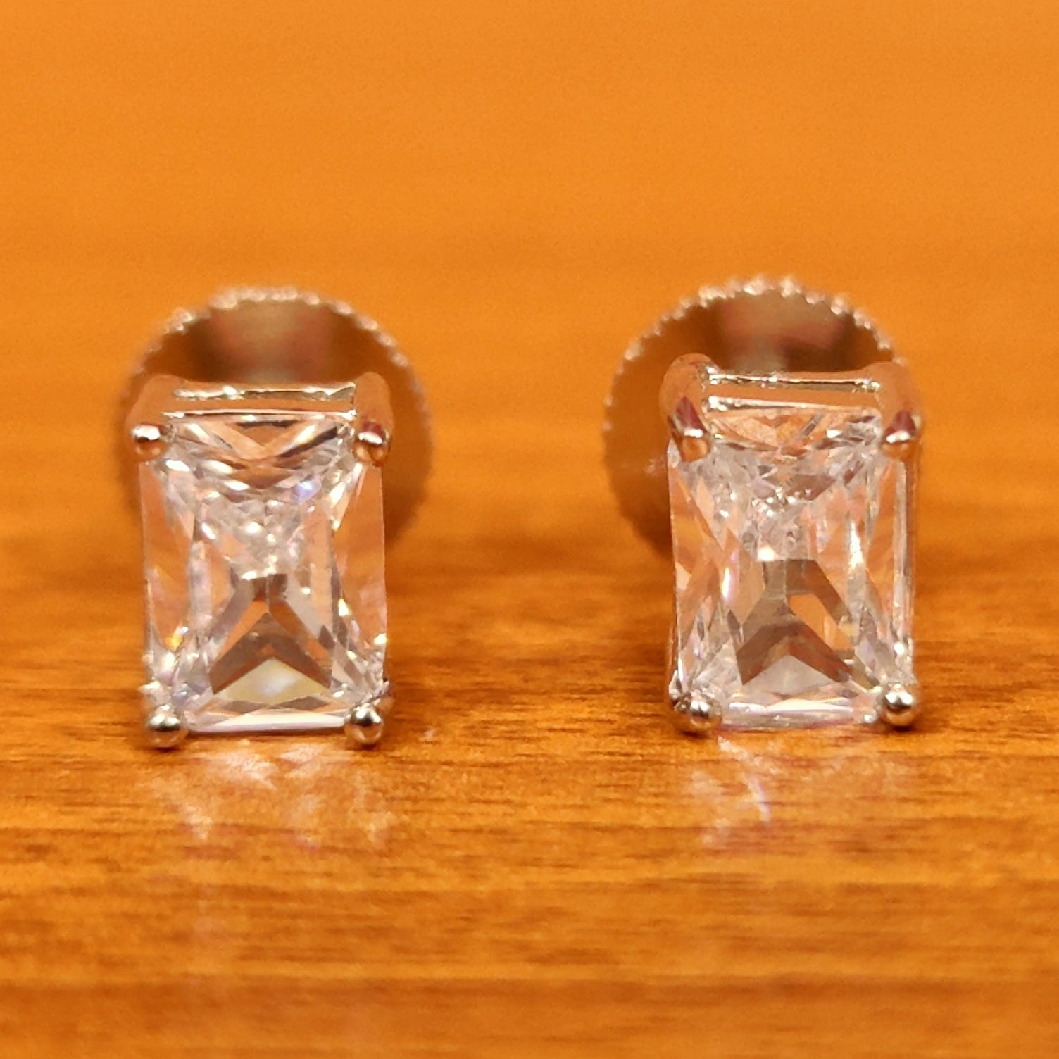 PRINCESS CUT GOLD PLATED SIGNITY SOLITAIRE STUDS