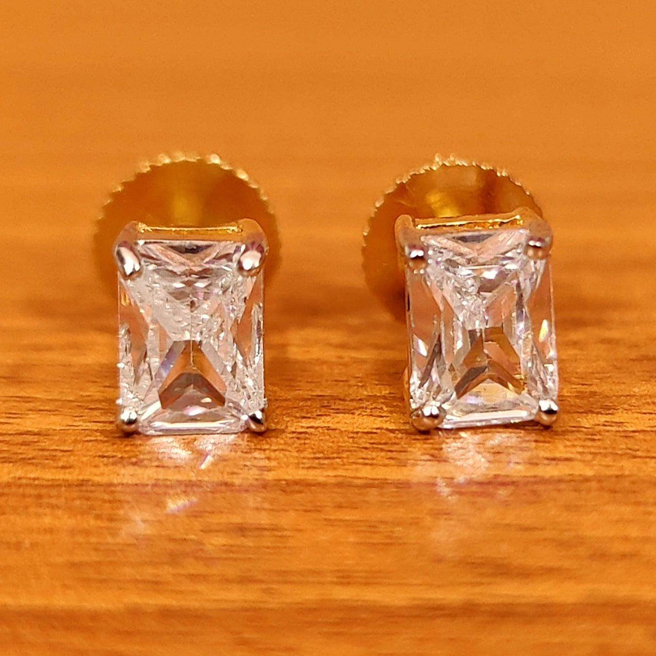 PRINCESS CUT GOLD PLATED SIGNITY SOLITAIRE STUDS