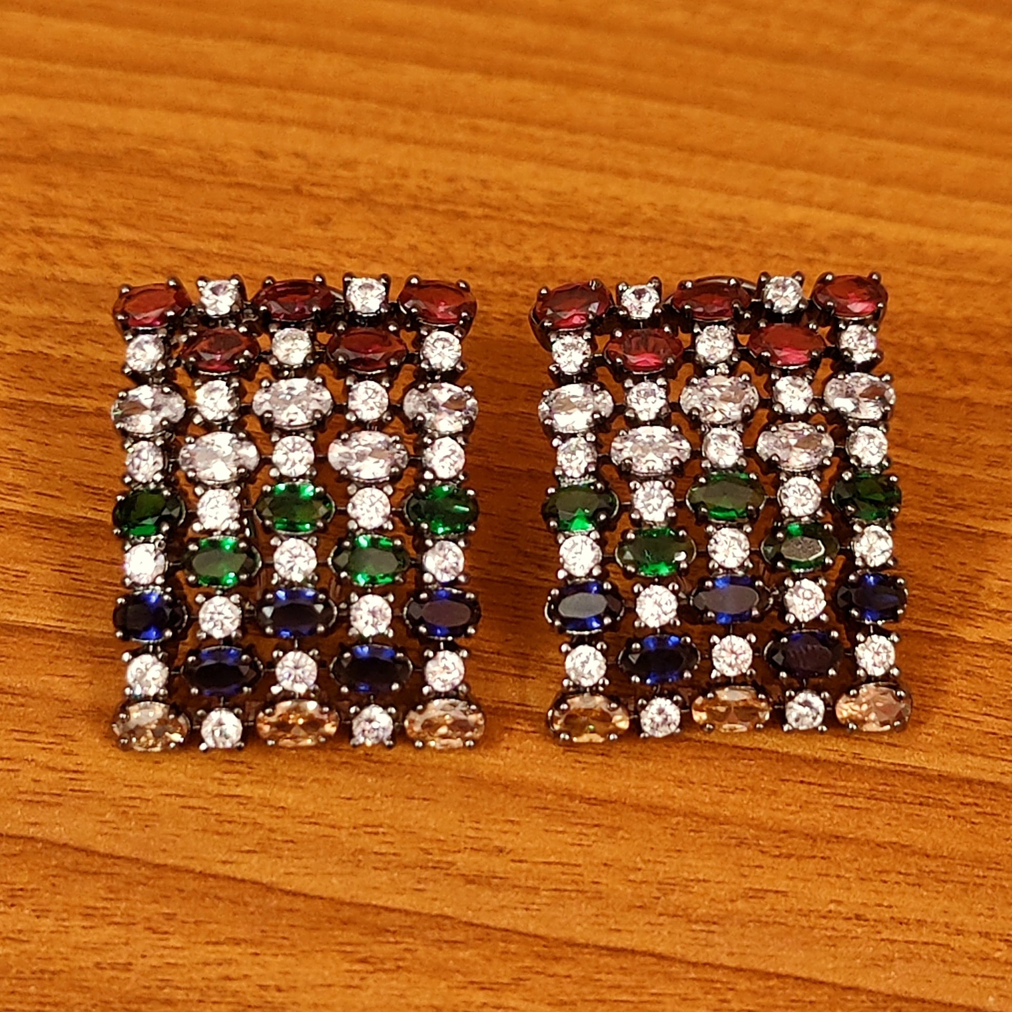 MULTICOLOUR CZ STUDDED BLACK RHODIUM BIG STUDS