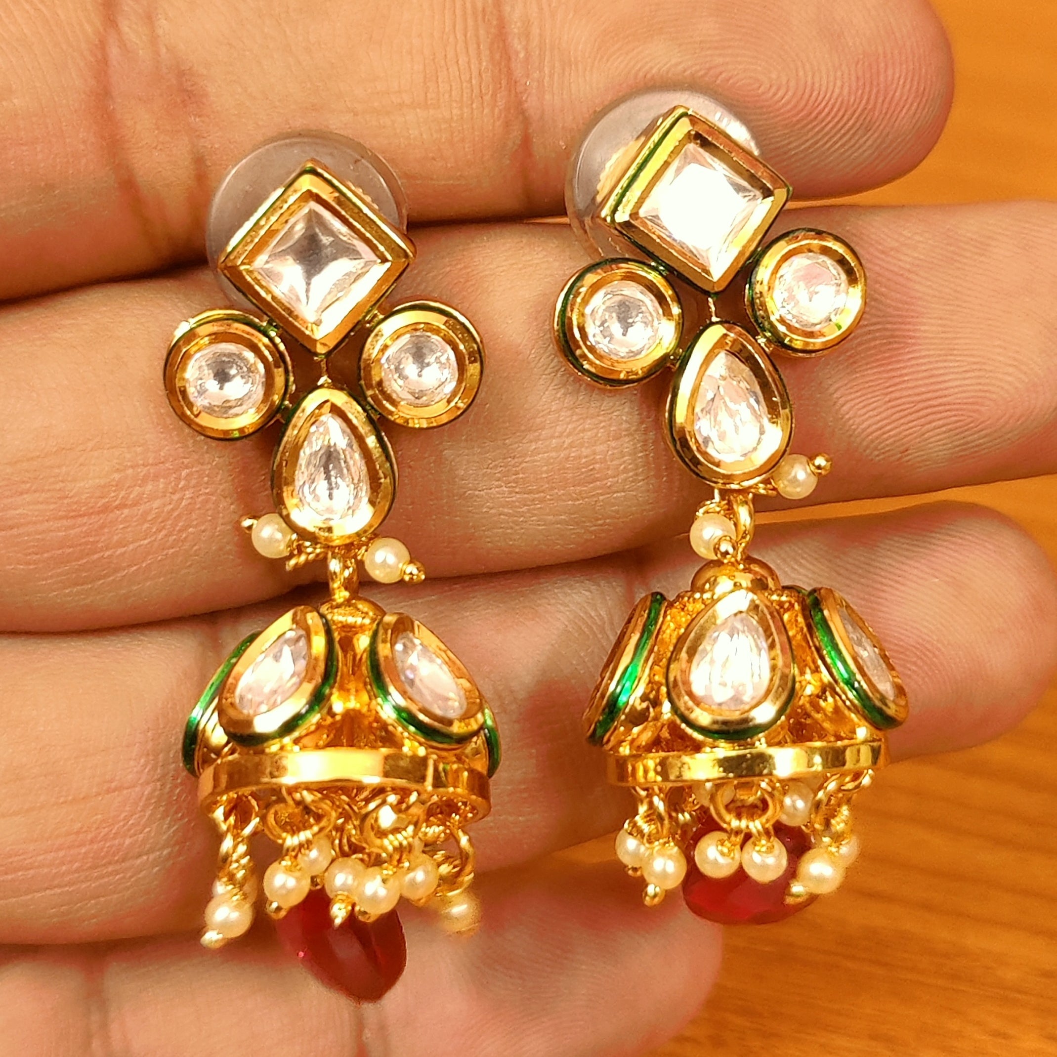 KUNDAN MEENAKARI GOLD PLATED RUBY DROP JHUMKA'S