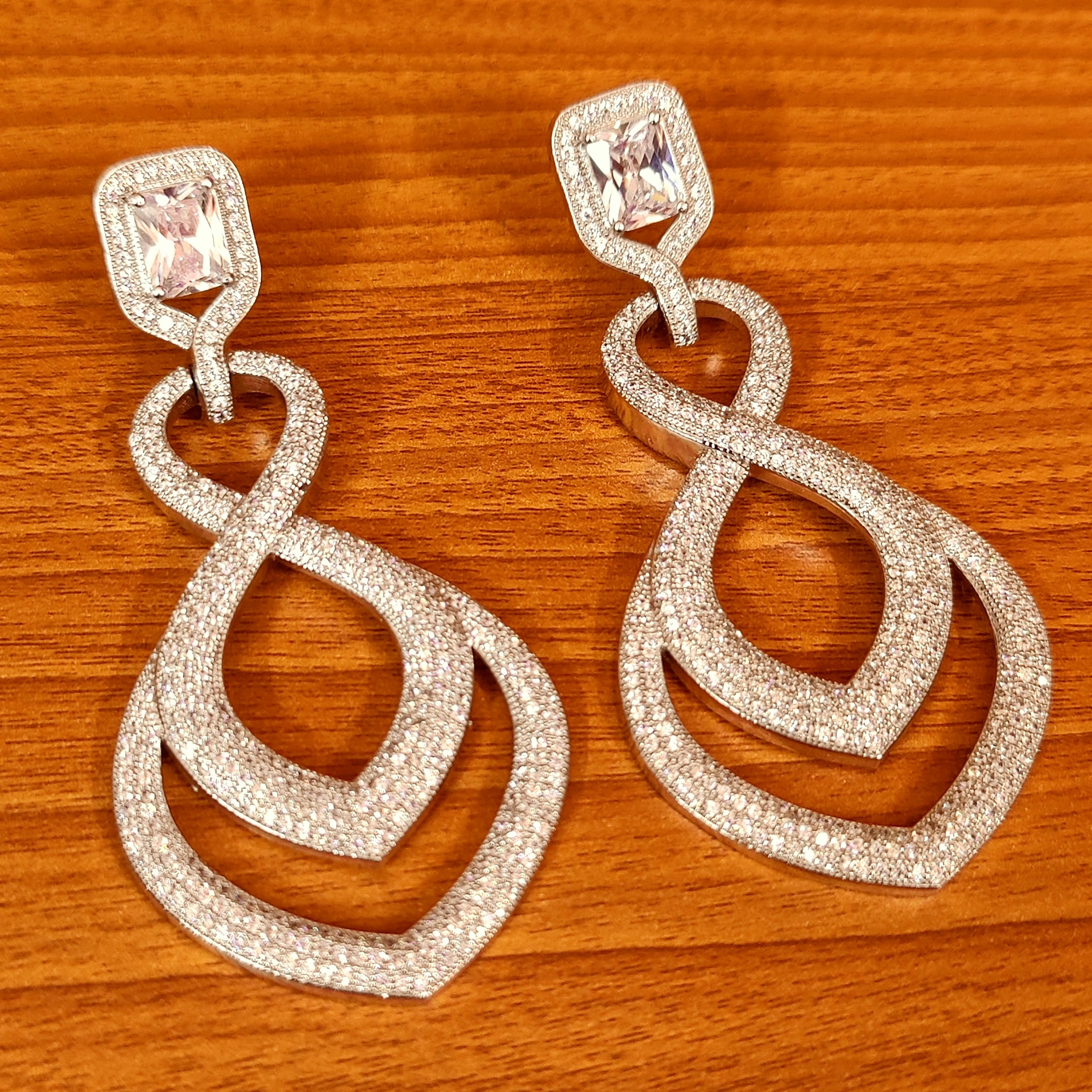 SILVER PLATED CZ STUDDED AMERICAN DIAMOND DANGLERS