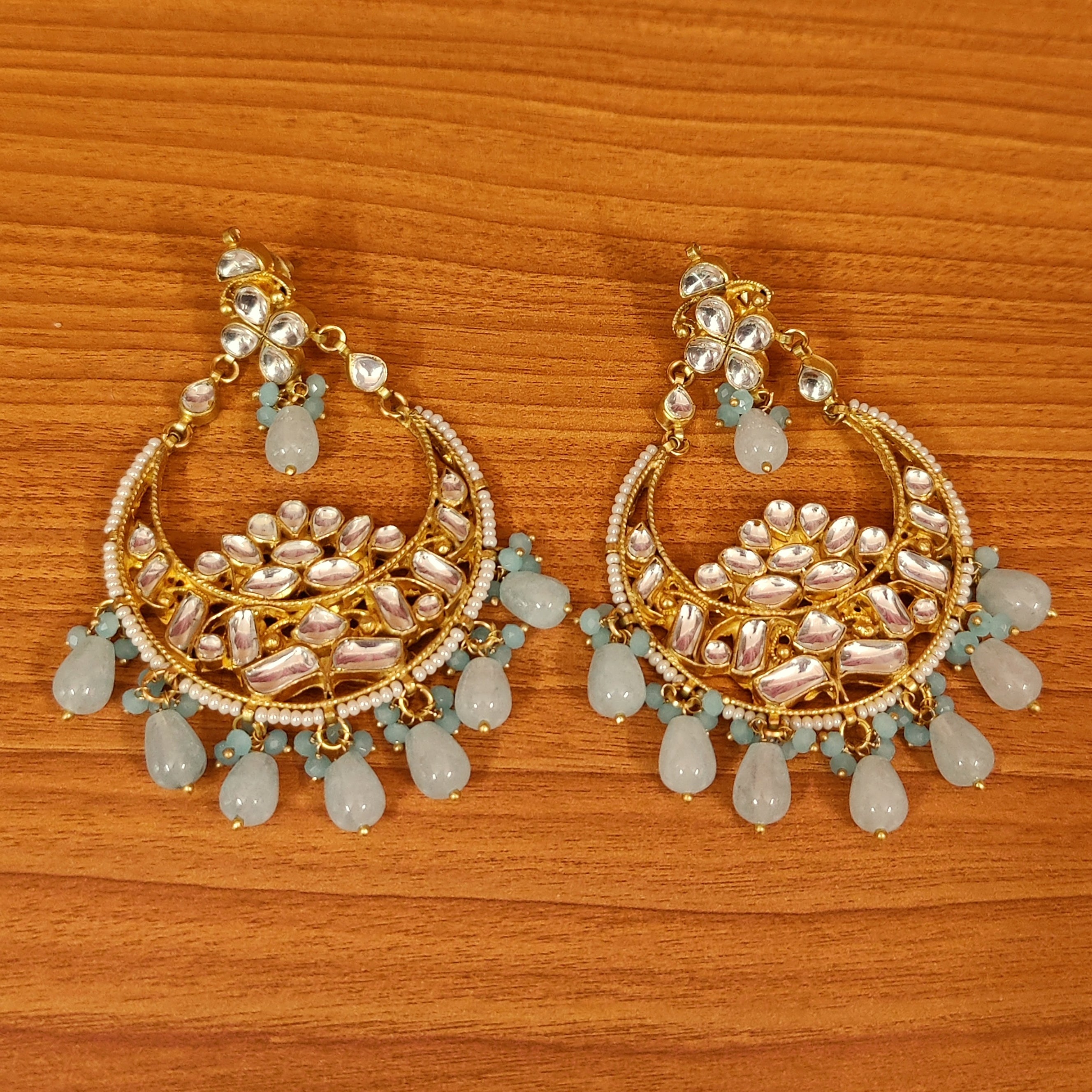 KUNDAN POLKI ANTIQUE LOOK CHANDBALI EARRINGS