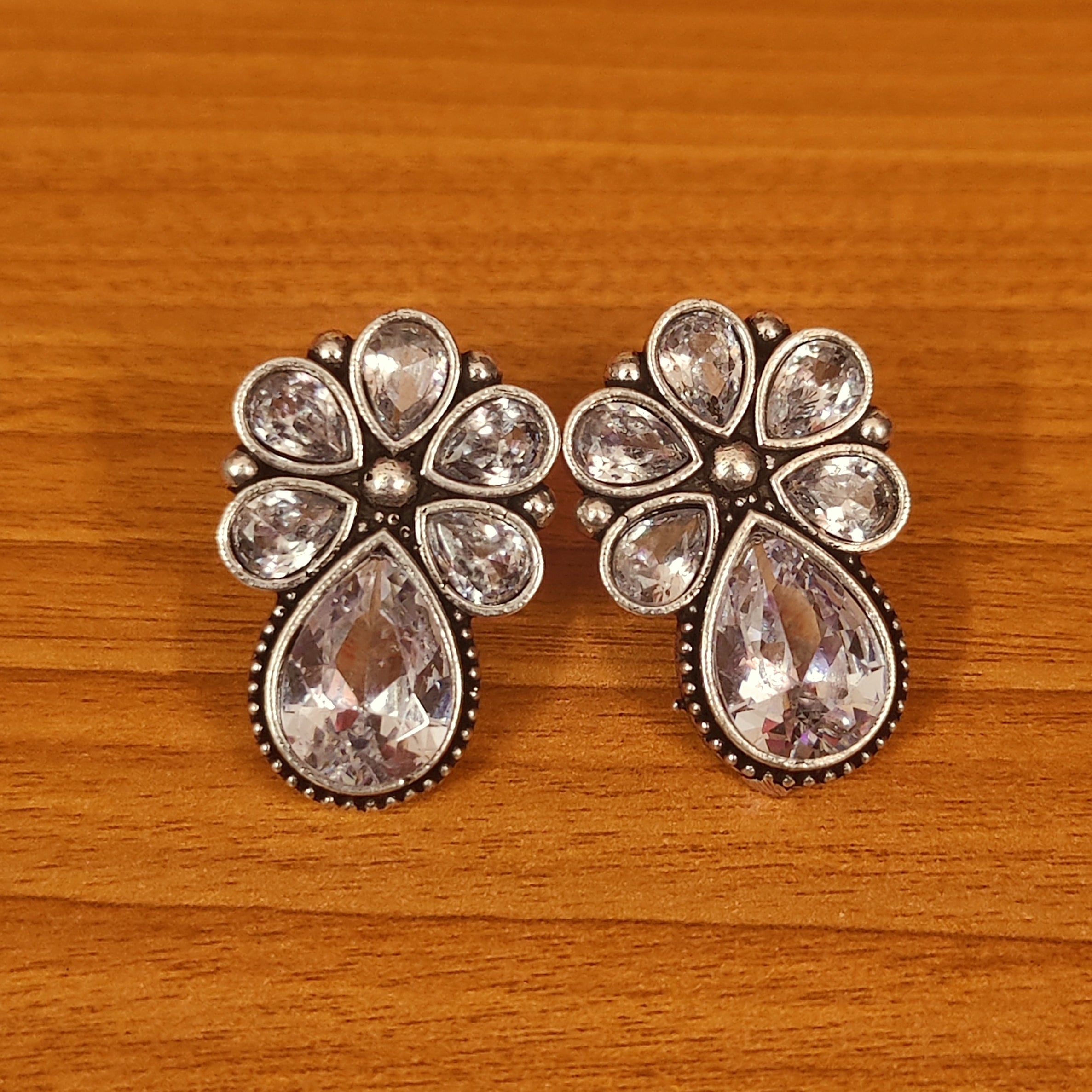 GREEN GARNET CZ STUDDED SILVER LOOK ALIKE STUDS