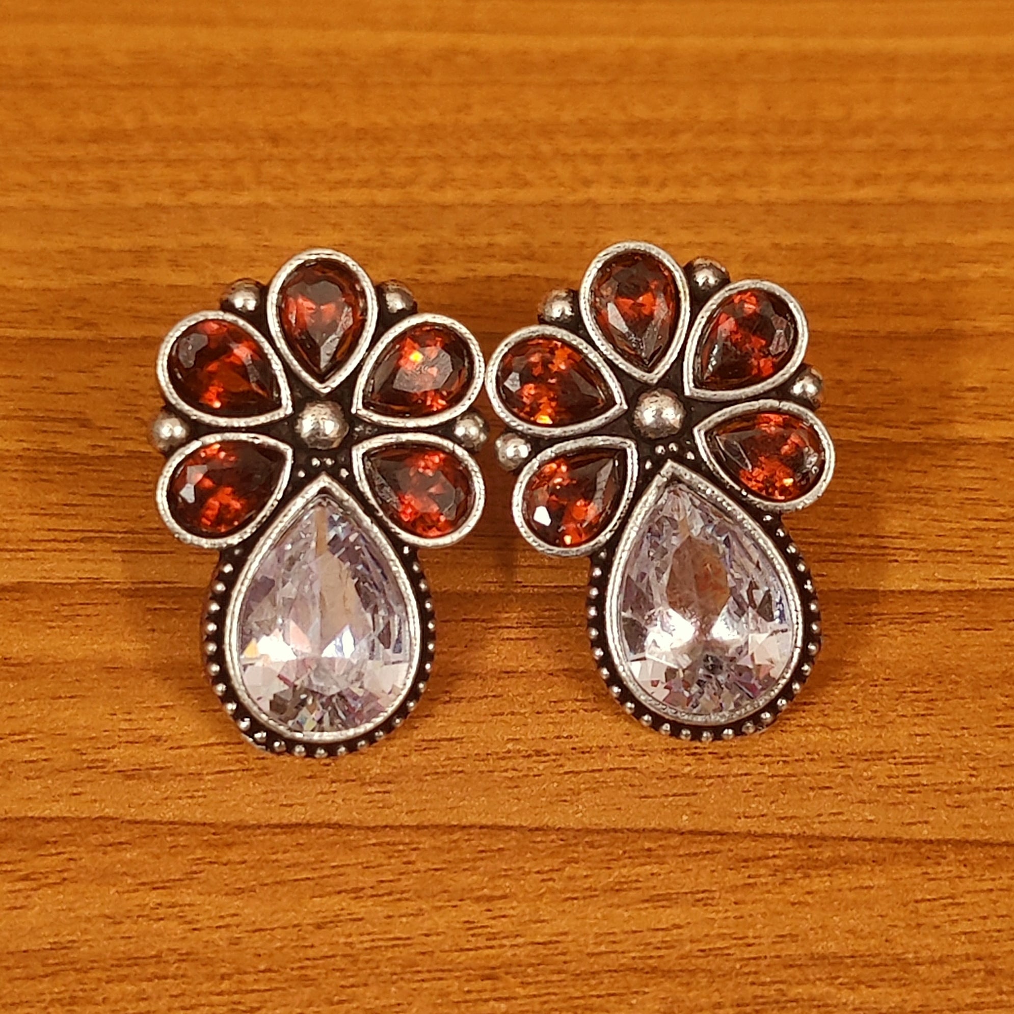 GREEN GARNET CZ STUDDED SILVER LOOK ALIKE STUDS