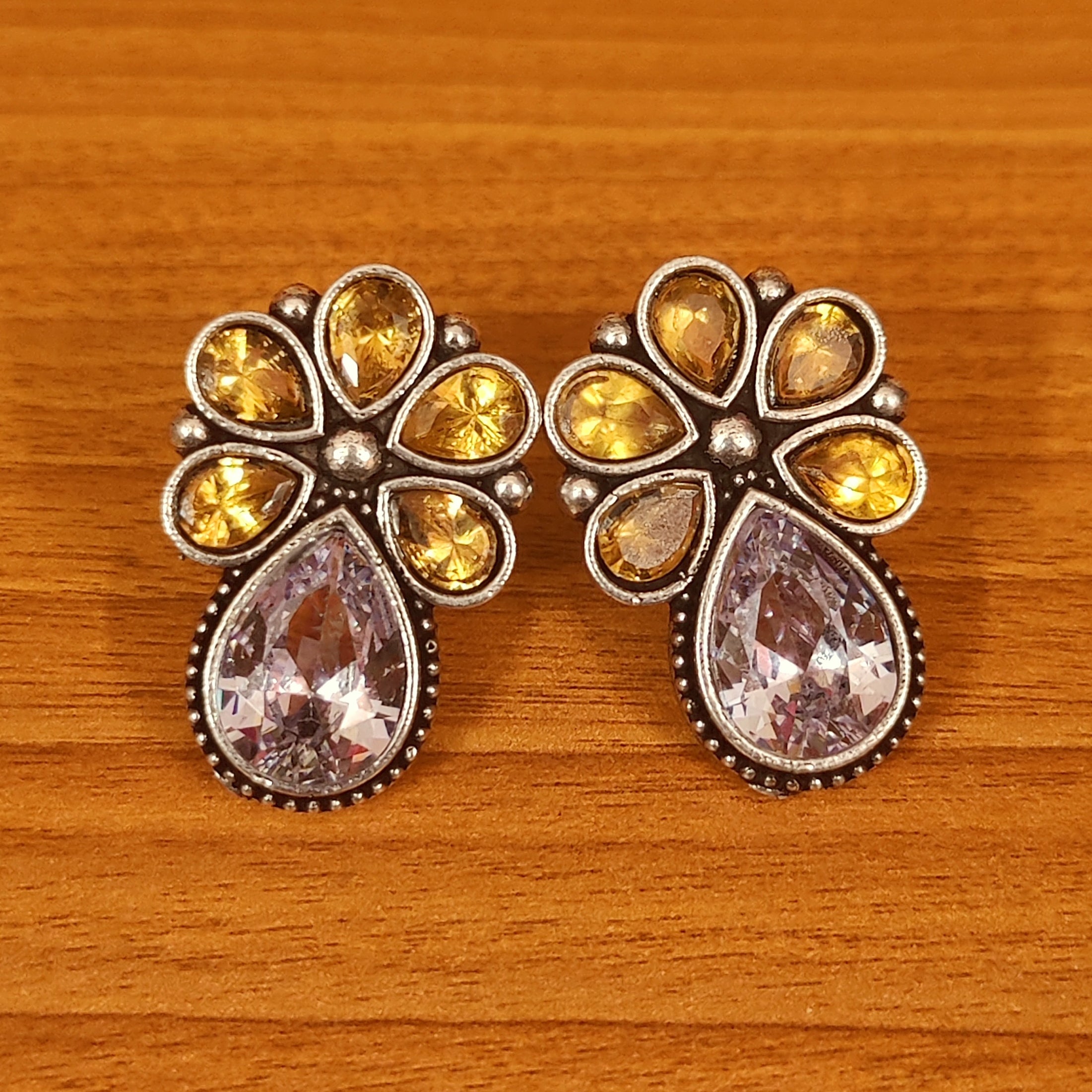 GREEN GARNET CZ STUDDED SILVER LOOK ALIKE STUDS