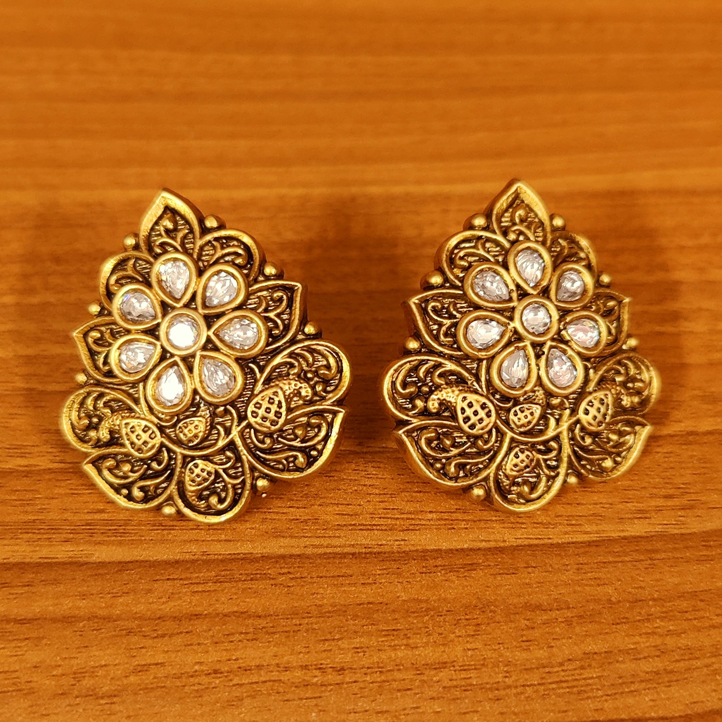 RUBY MATT GOLD LOOK HANDCARVED BIG STUDS