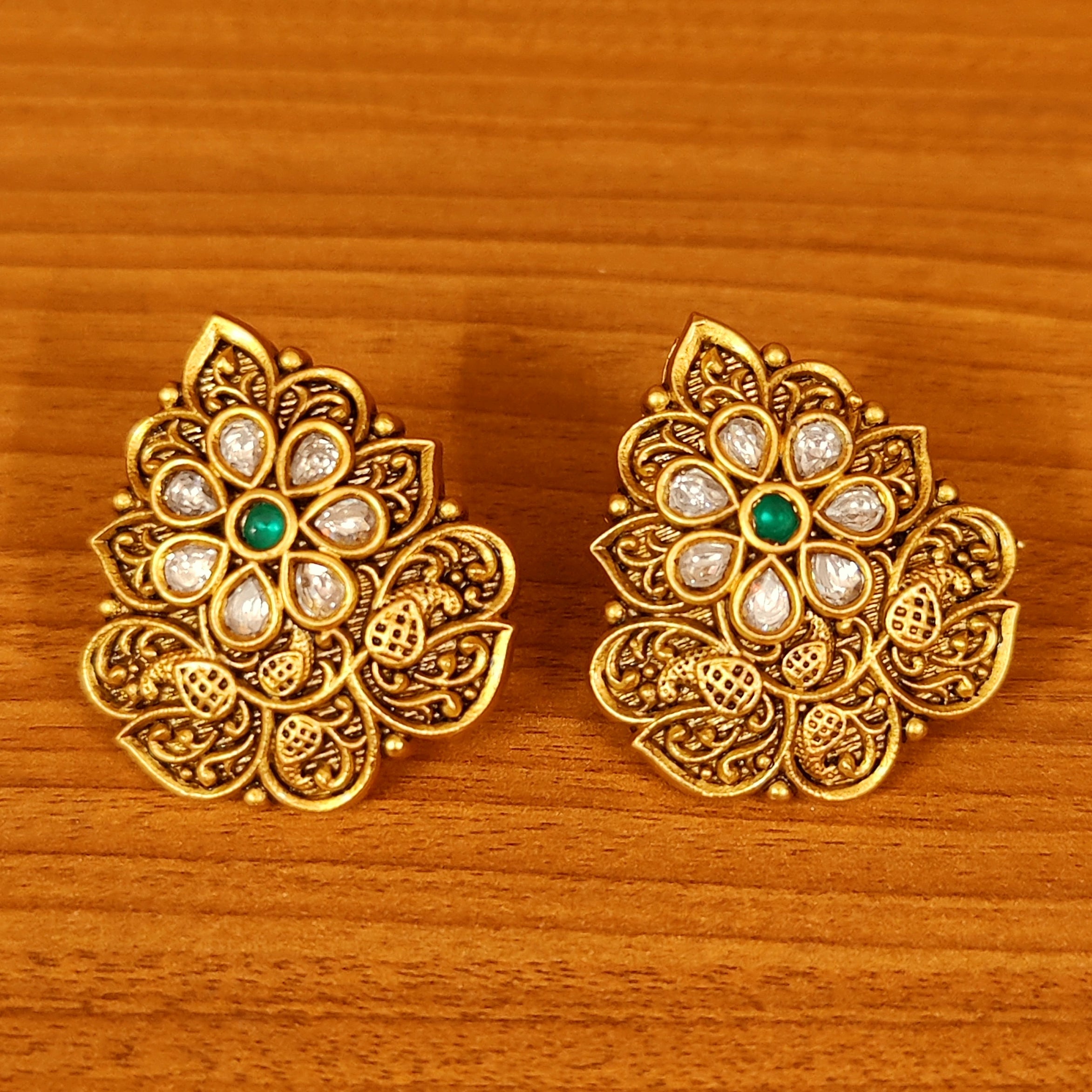 RUBY MATT GOLD LOOK HANDCARVED BIG STUDS