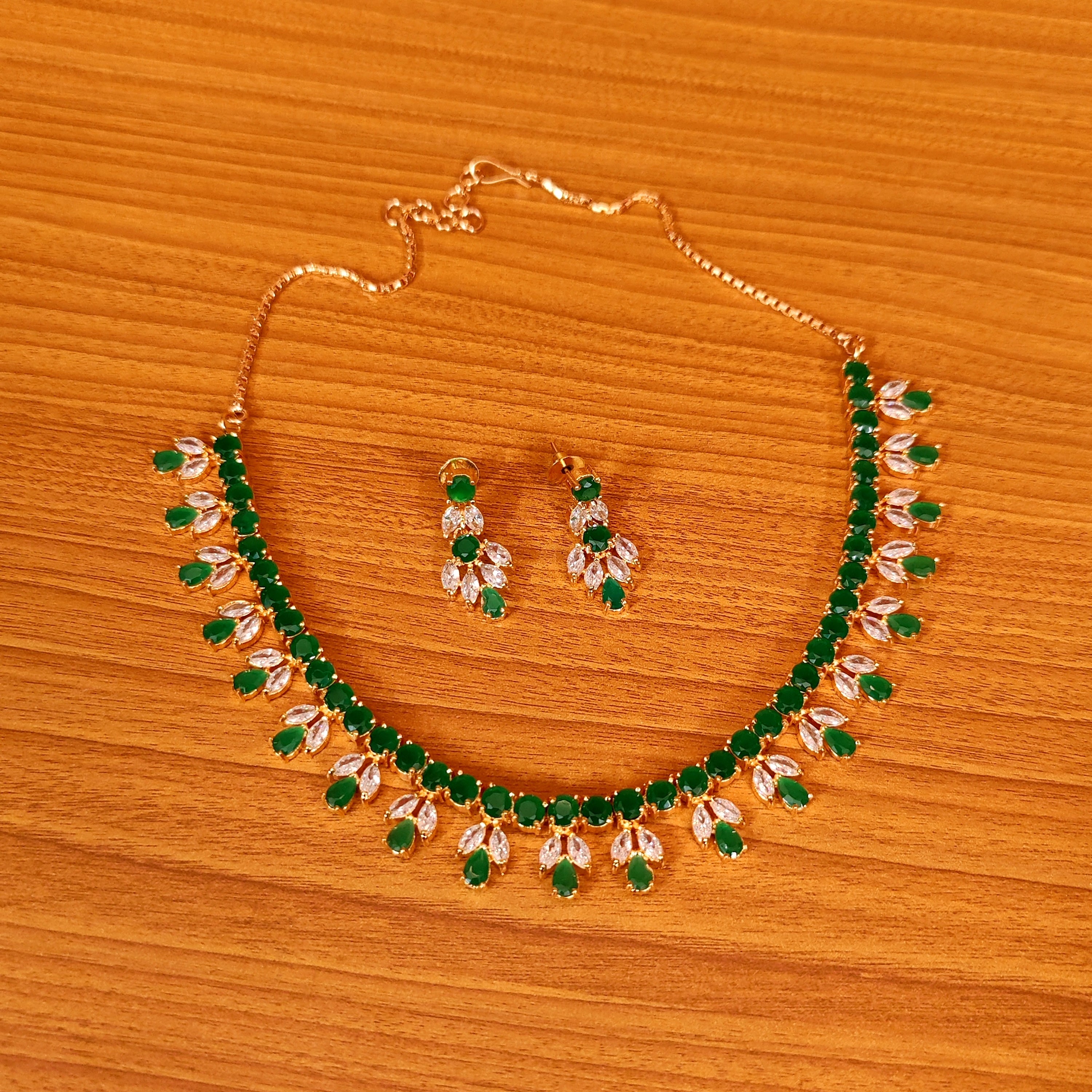 RUBY COLOUR CZ STUDDED GOLD LOOK NECKLACE SET