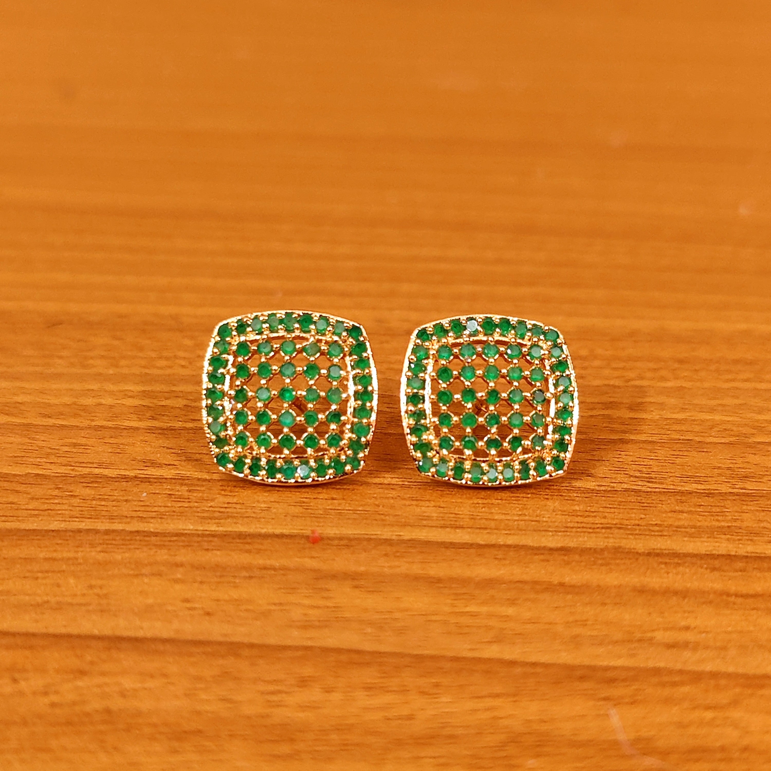 EMERALD COLOUR CZ STUDDED GOLD LOOK STUDS
