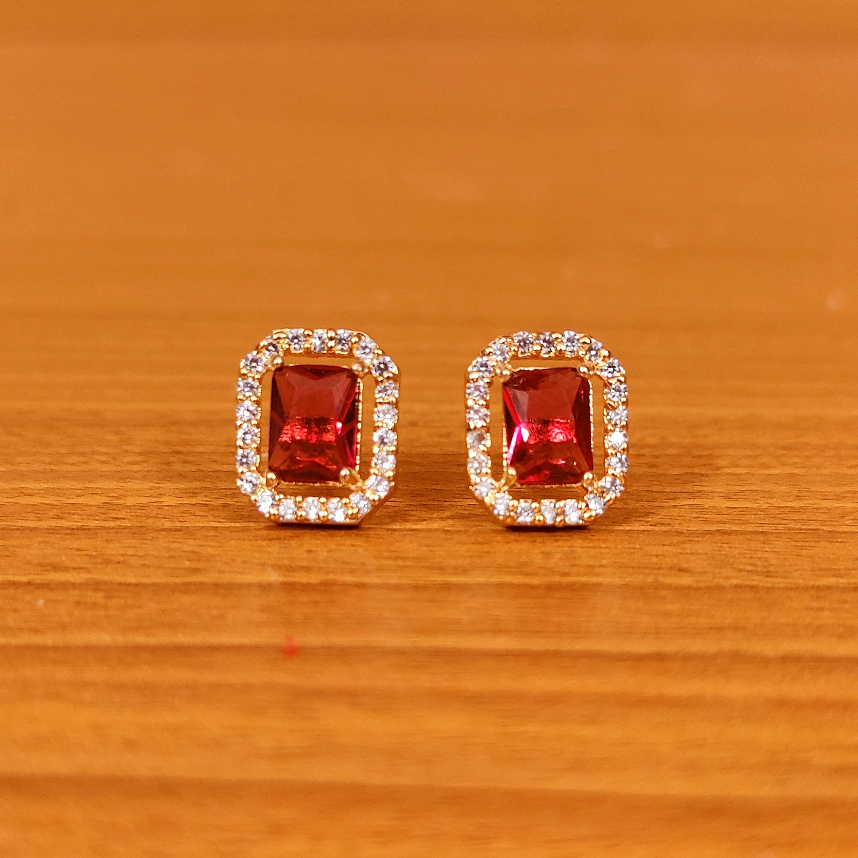 PINK ROSE COLOUR CZ STUDDED GOLD PLATED STUDS