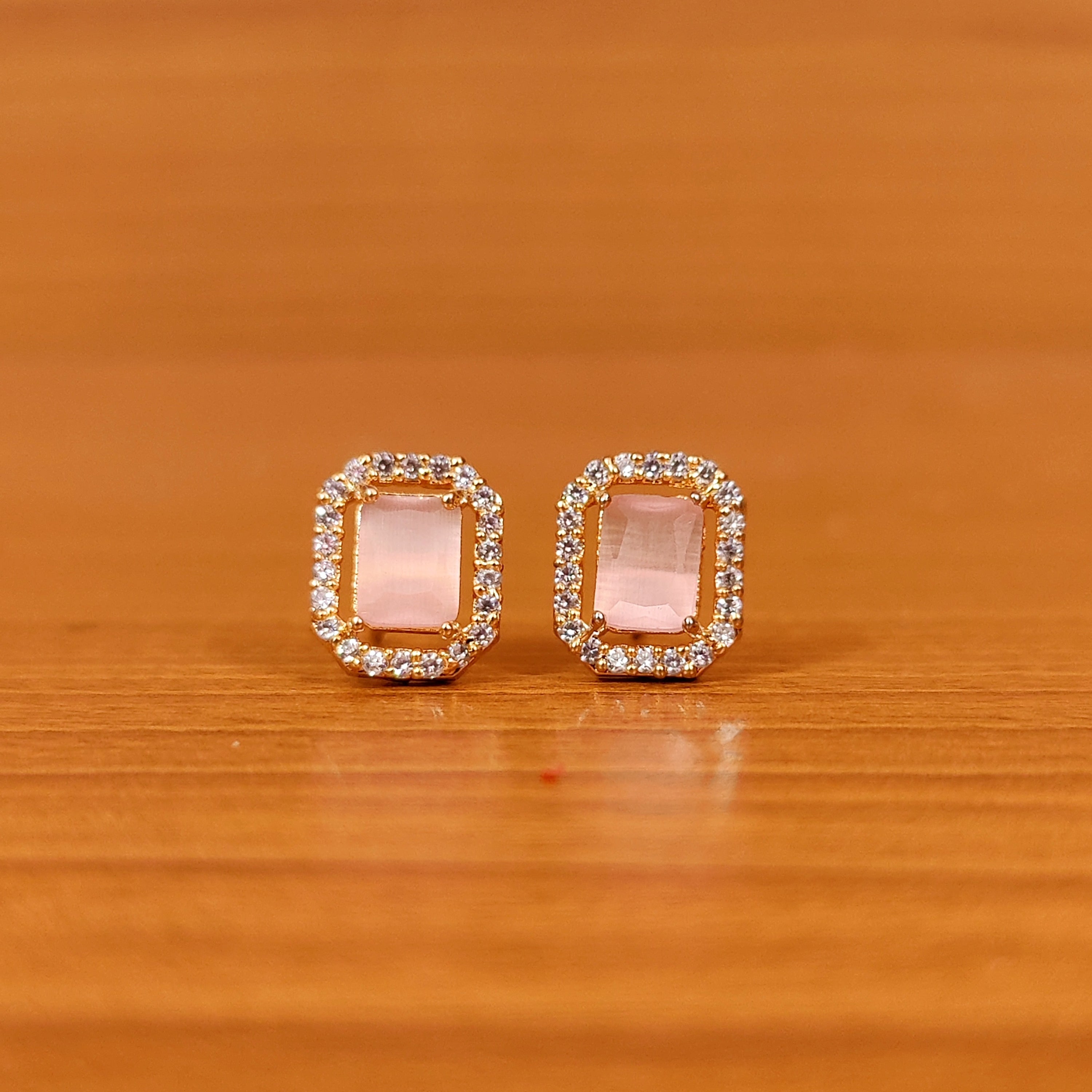 PINK ROSE COLOUR CZ STUDDED GOLD PLATED STUDS