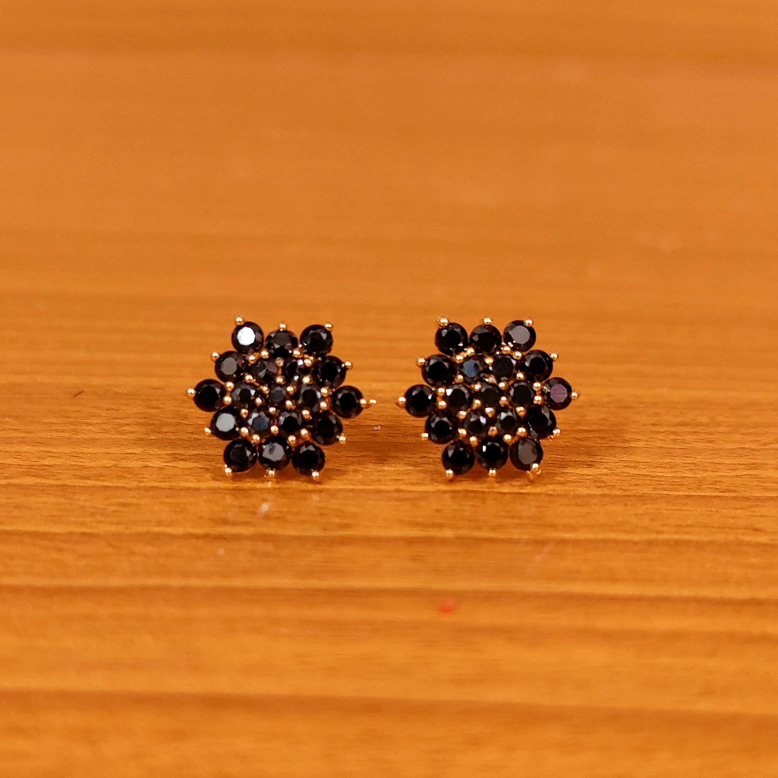 BLACK COLOUR CZ STUDDED GOLD PLATED STUDS