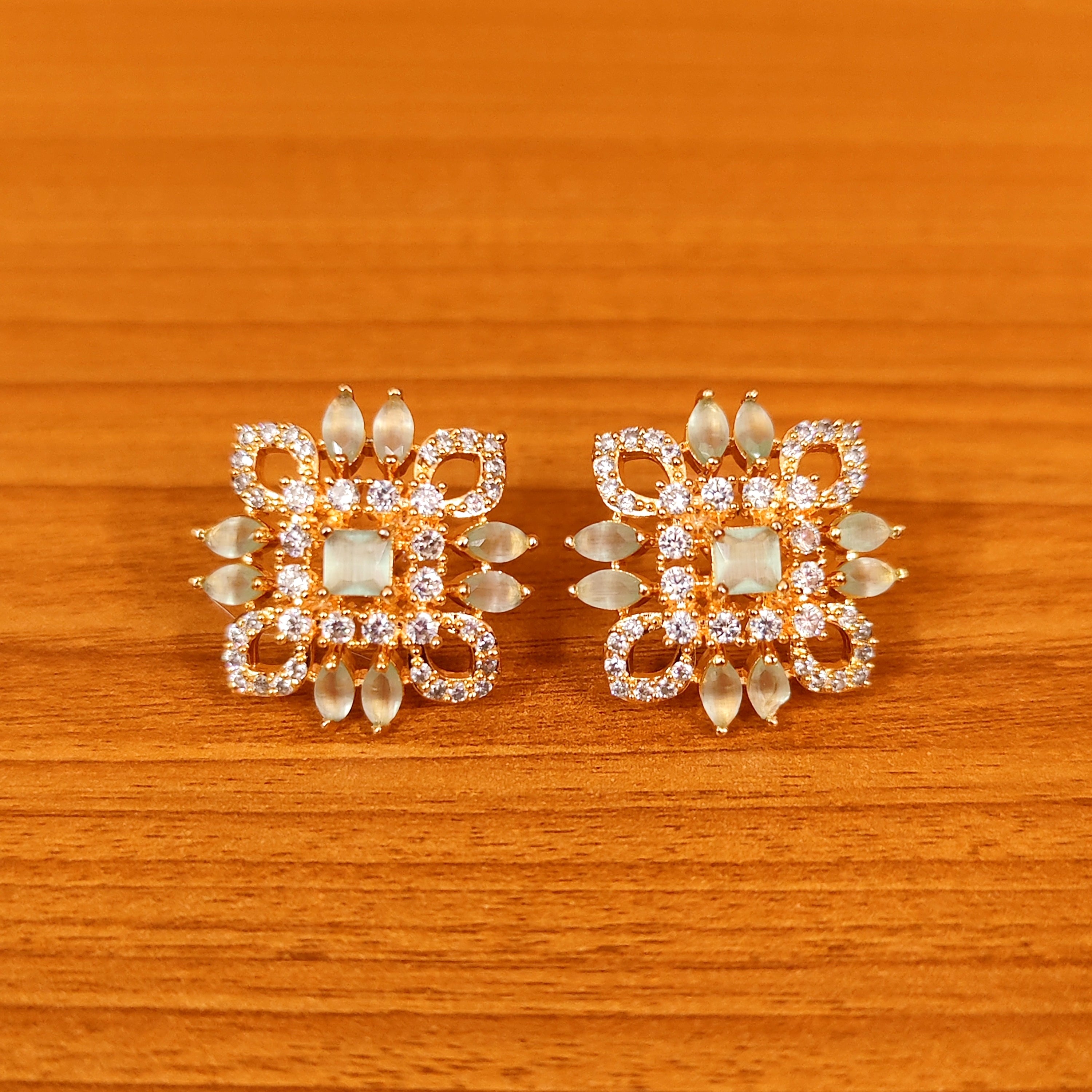 BLUE SAPPHIRE CZ STUDDED DIAMOND LOOK STUDS