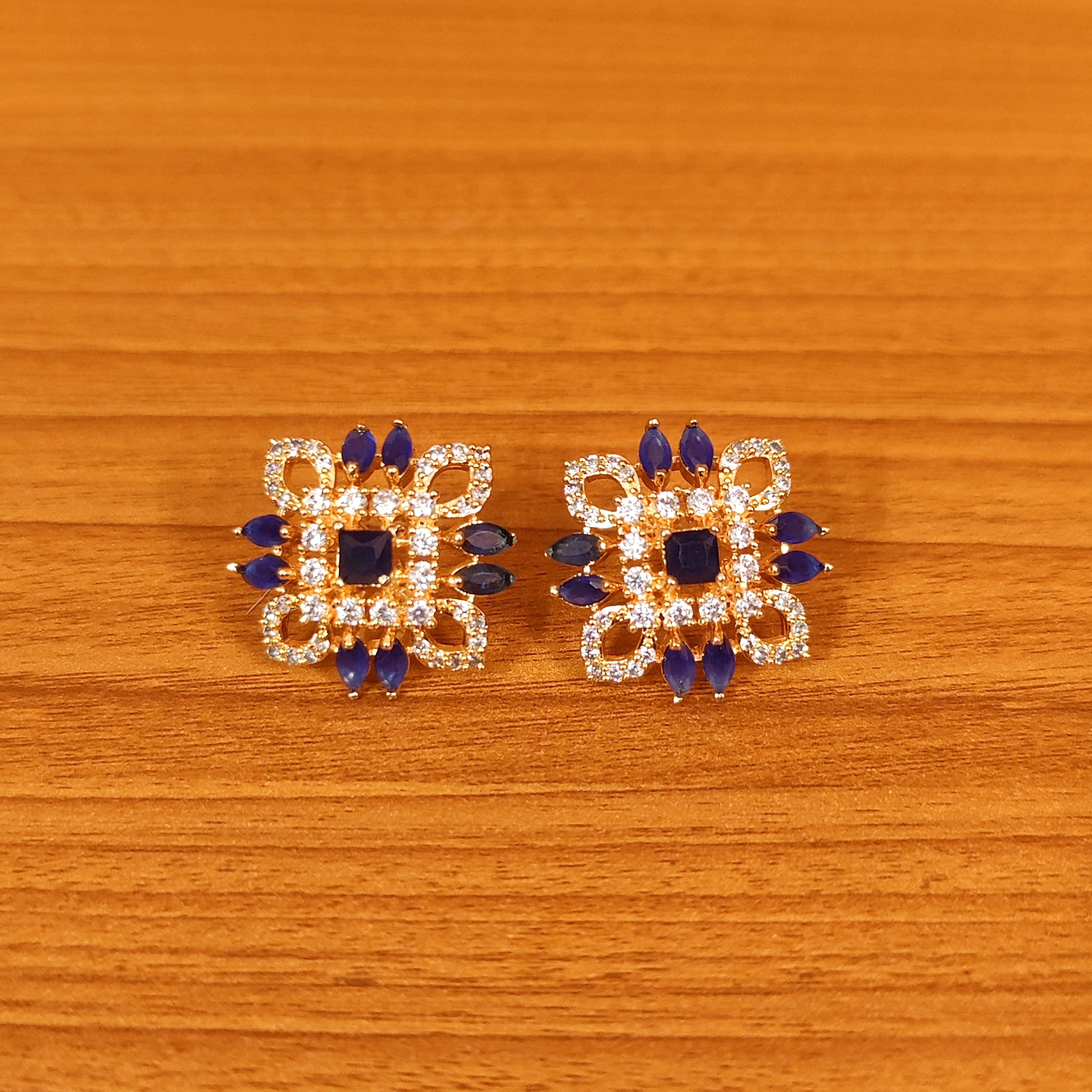BLUE SAPPHIRE CZ STUDDED DIAMOND LOOK STUDS